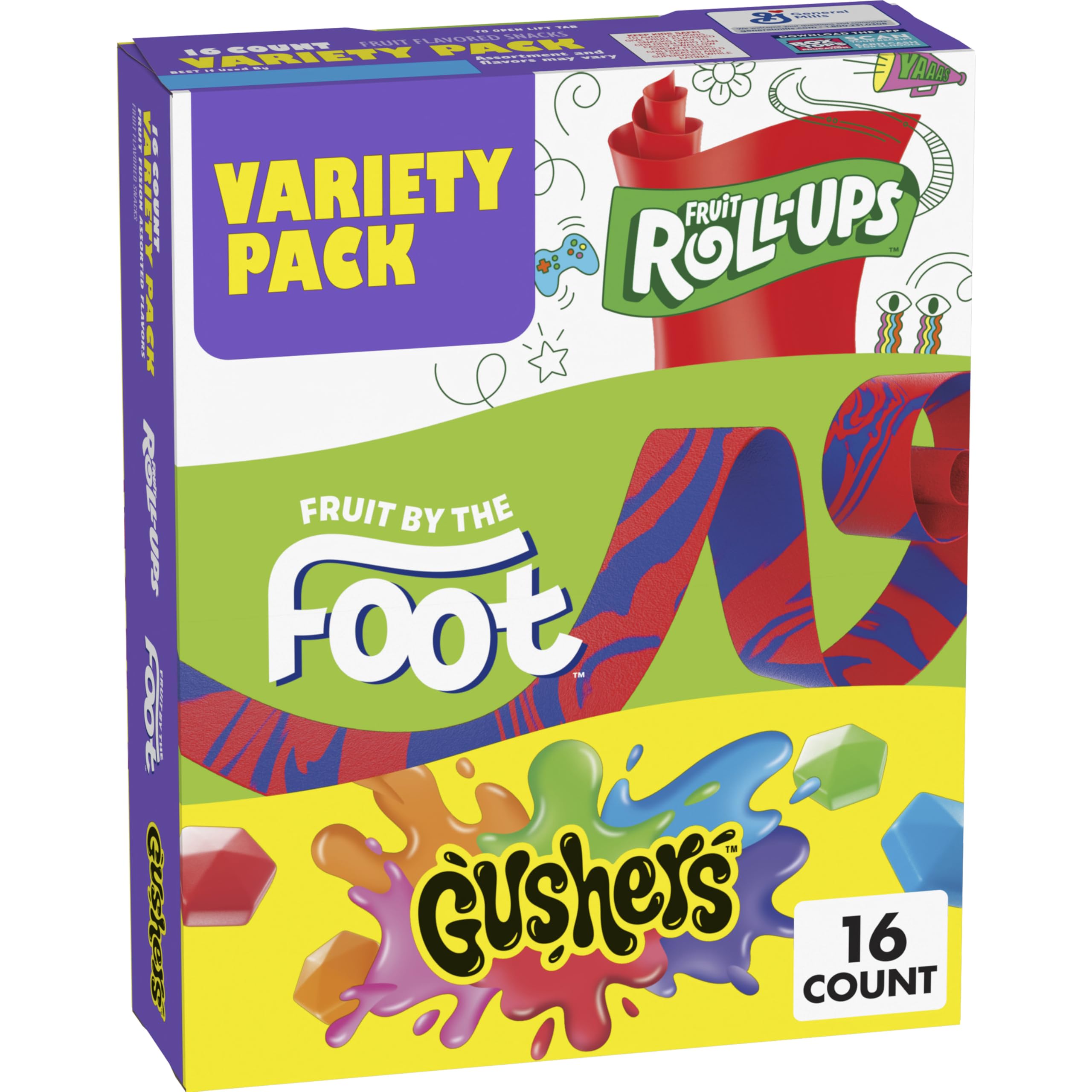Fruit Roll-Ups variety pack box front, perfect for sharing snacks