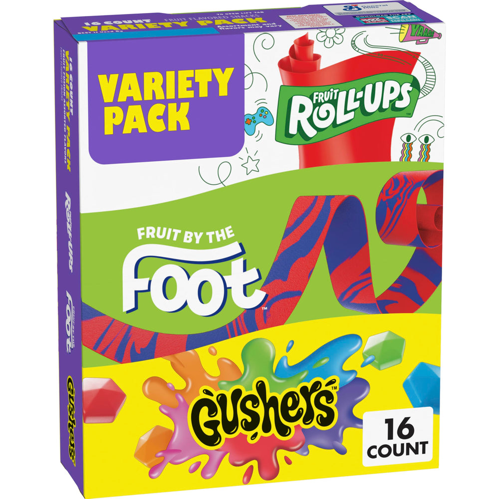 Fruit Roll-Ups variety pack box front, perfect for sharing snacks