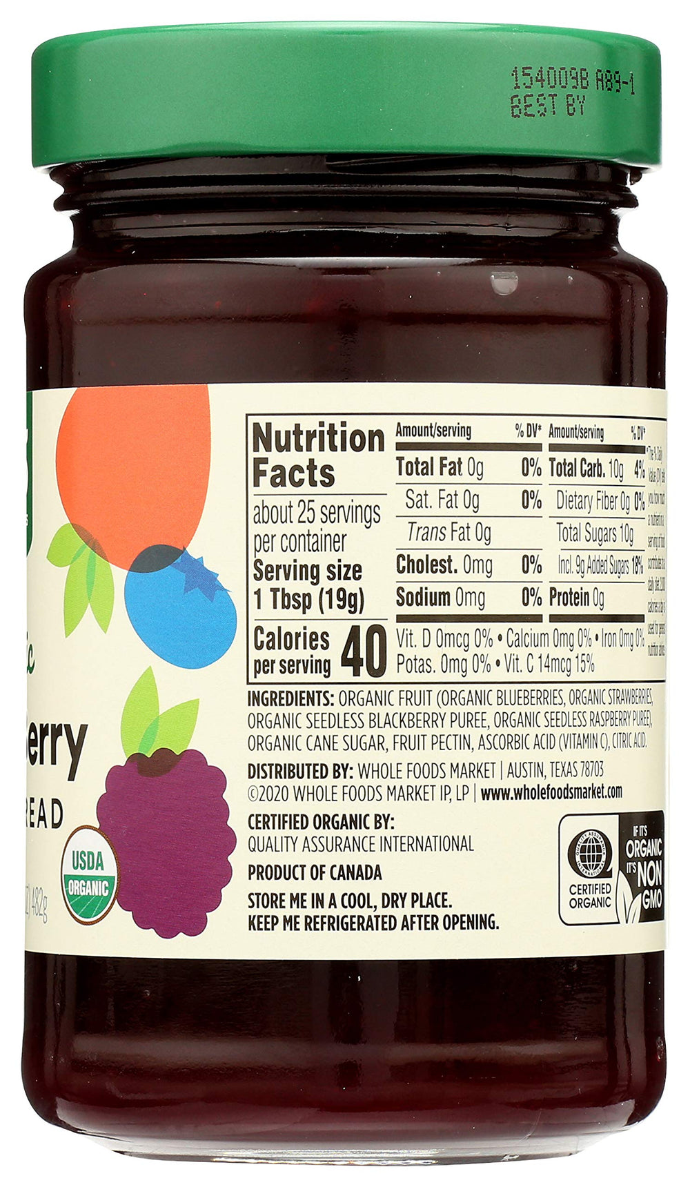 365 Fruit Spread jar with USDA Organic label signals clean ingredients.