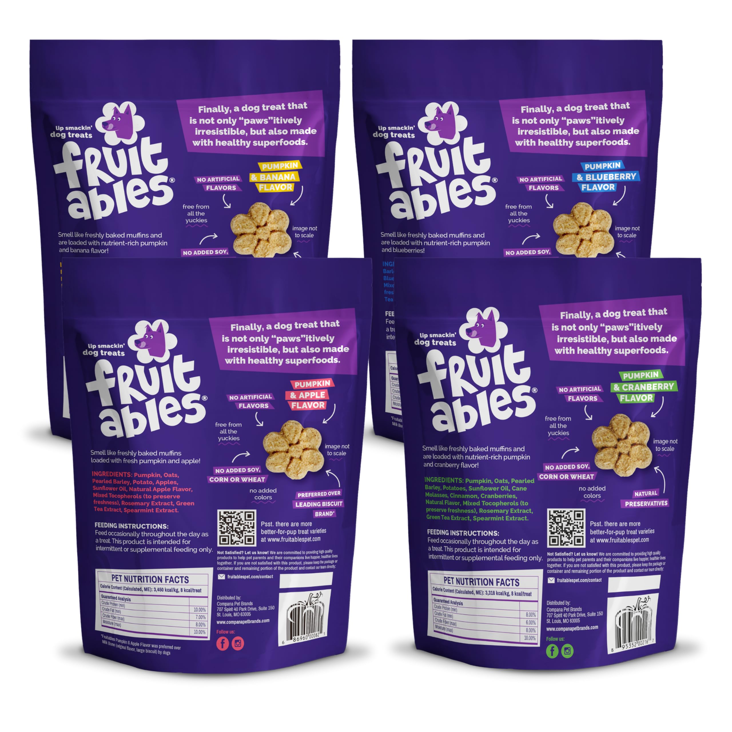 Fruitables Baked Dog Treats Variety 4 Pack pumpkin-apple close-up for training rewards.