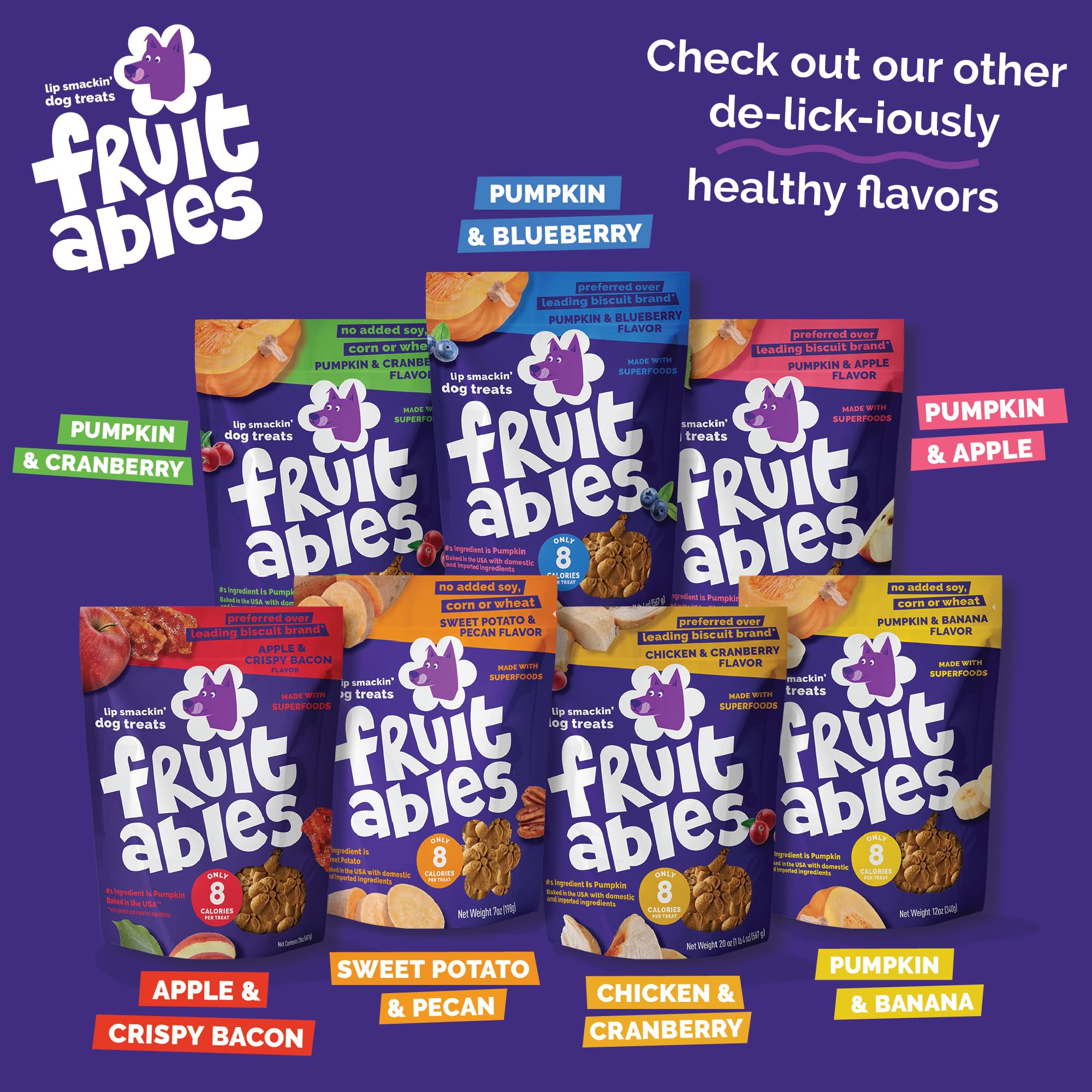 Fruitables Baked Dog Treats Variety 4 Pack pumpkin-banana close-up showing aroma and flavor.