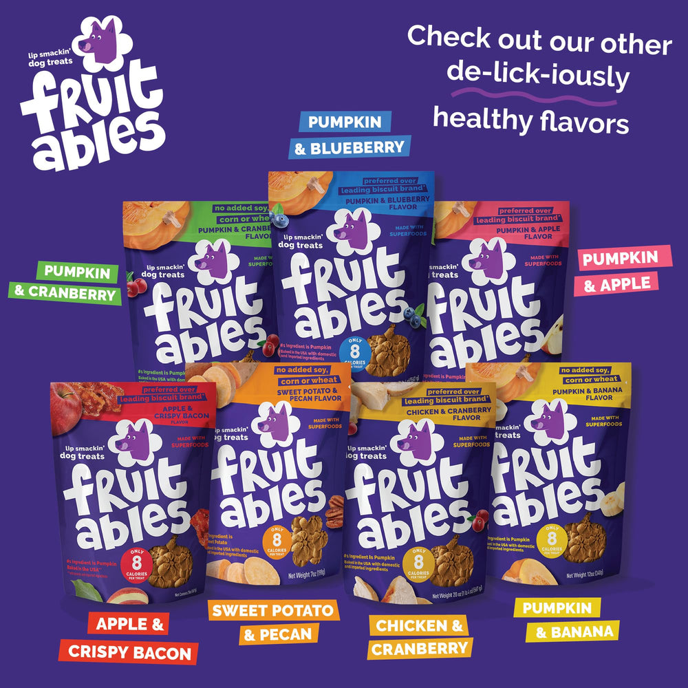 Fruitables Baked Dog Treats Variety 4 Pack pumpkin-banana close-up showing aroma and flavor.