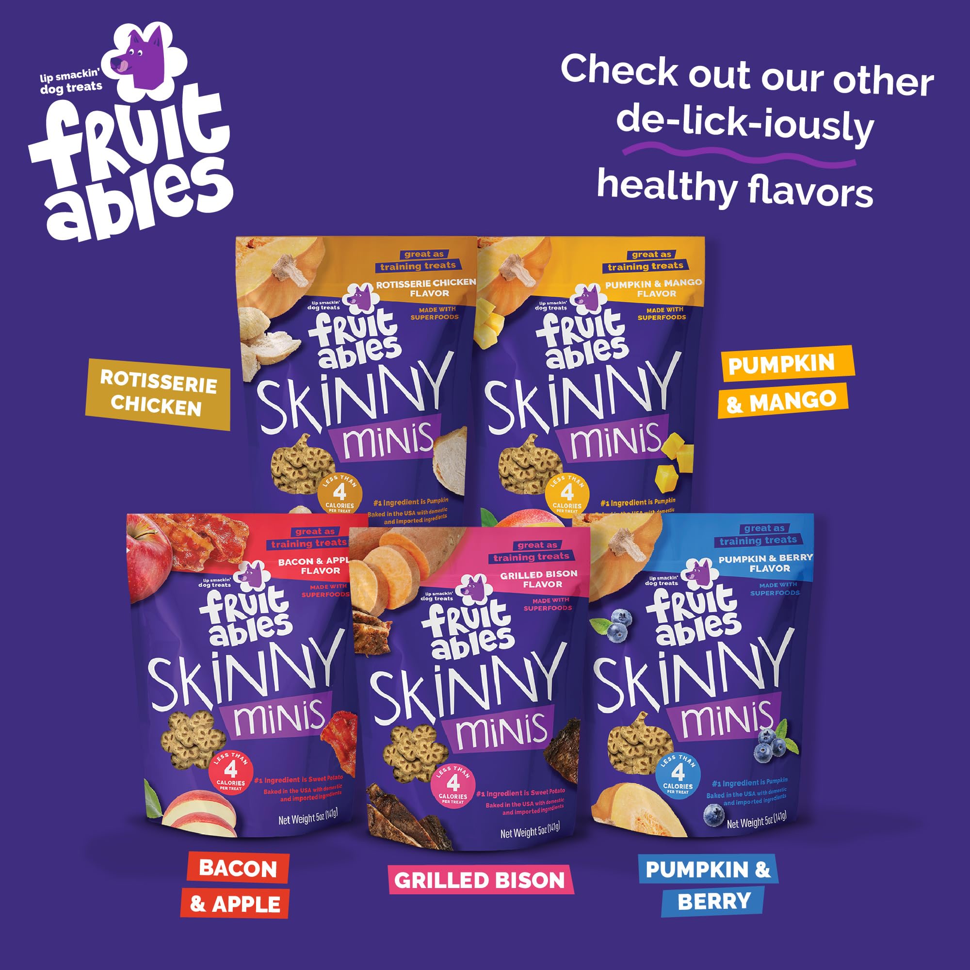 Fruitables Skinny Minis suitable for all dog sizes during training.