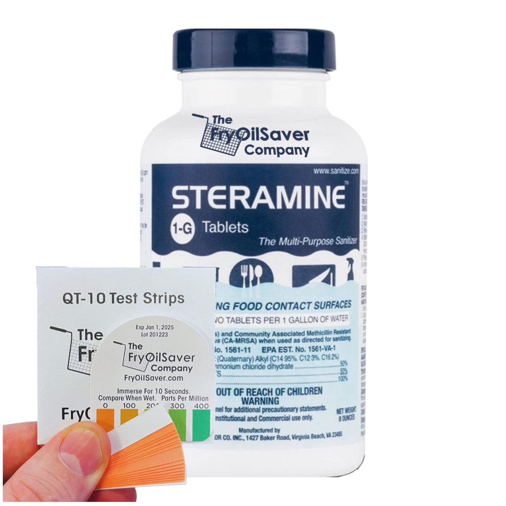FryOilSaver Steramine bottle with tablets for kitchen sanitizing