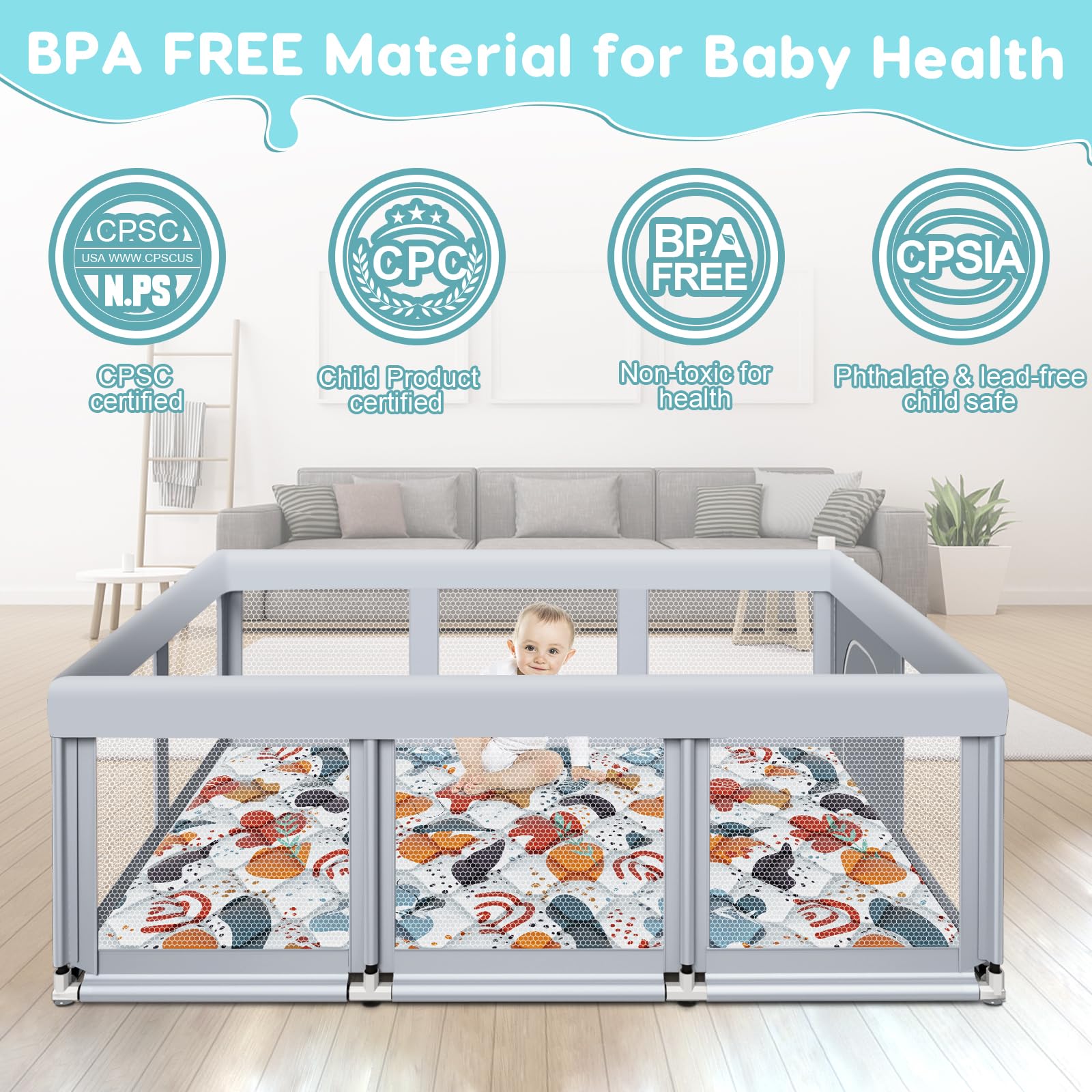 Fshibila playpen 74x50 highlights spacious interior for multiple explorers.