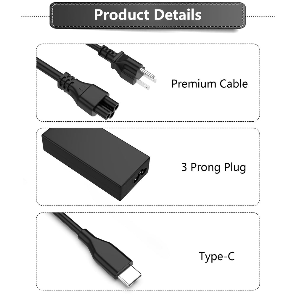 FSJTD 65W USB-C charger in box with power adapter and cord.