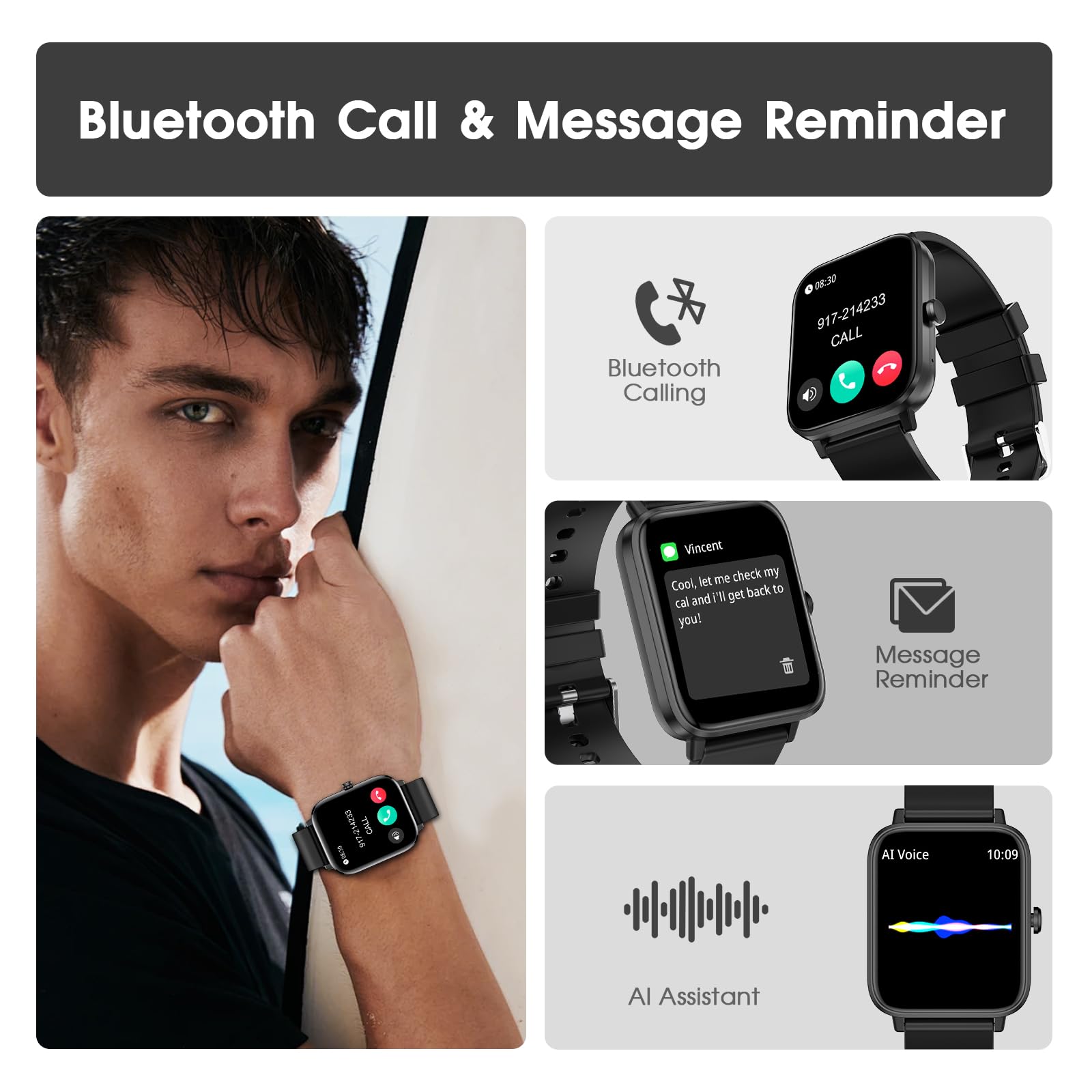 FTTMWTAG Smart Watch strap stone black offers comfortable daily wear.