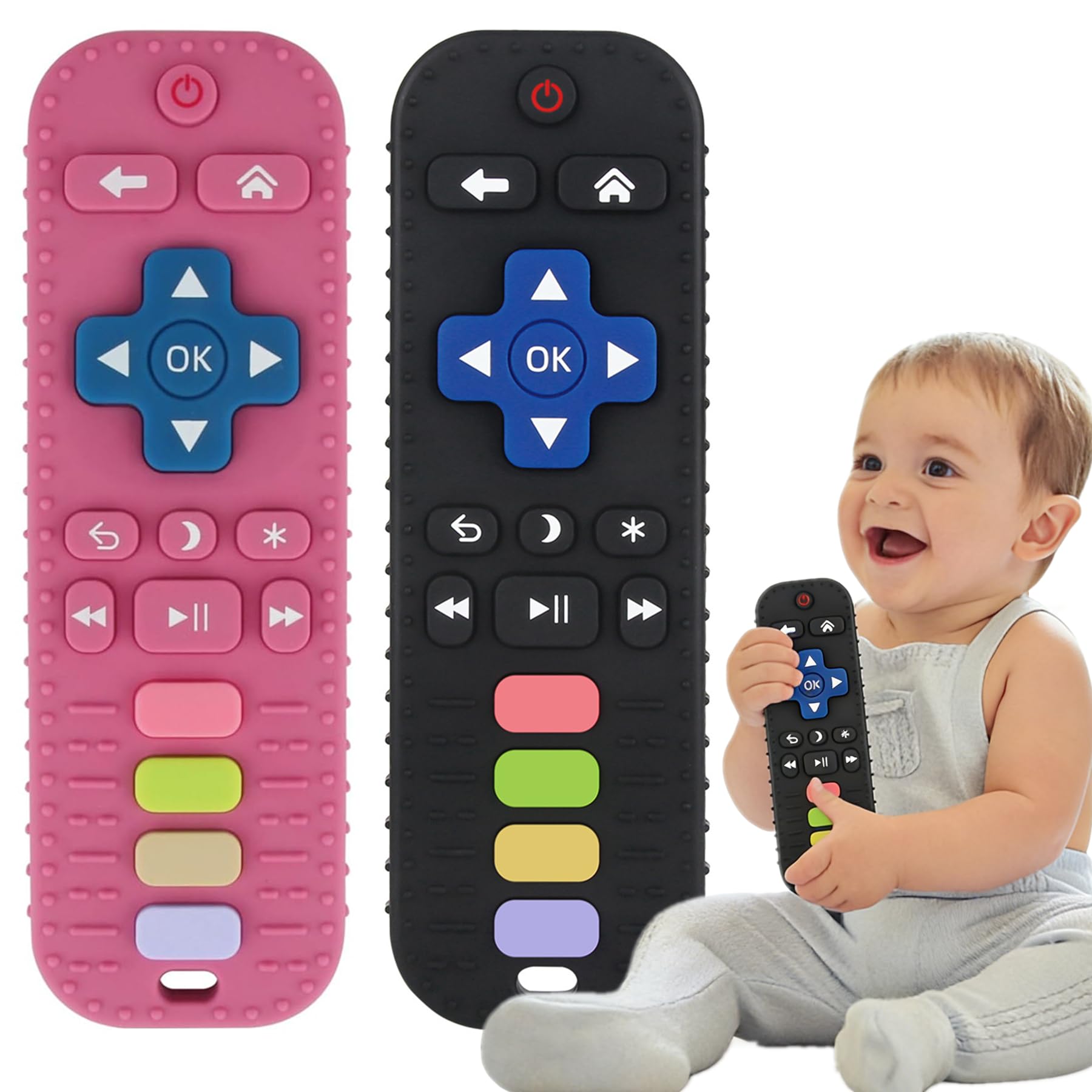 Fu Store 2Pack silicone teething toys with remote-control design soothe gums.