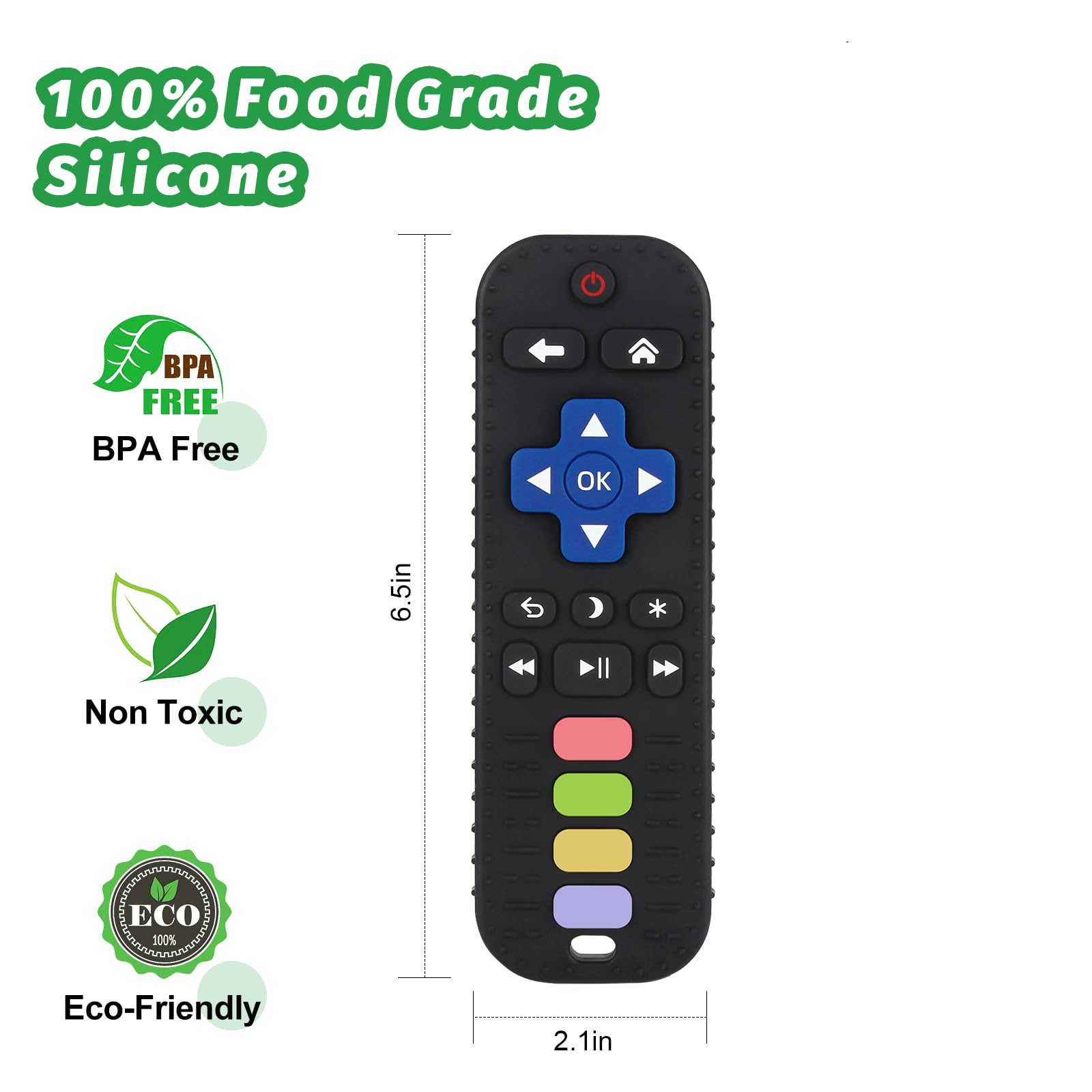 Fu Store silicone teether textures provide varied chewing sensations.