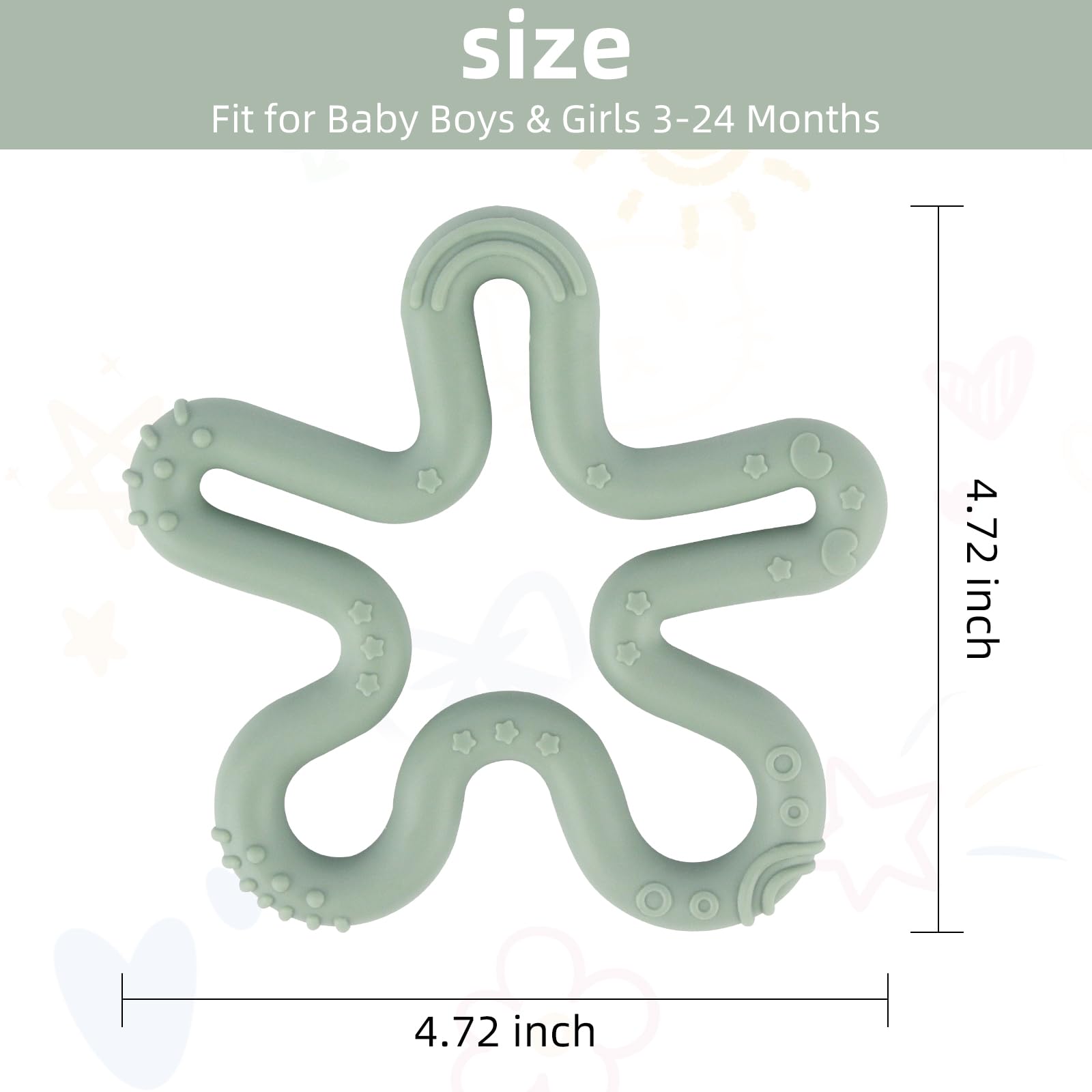 Baby holds the Fu Store teether, promoting motor skills during teething.