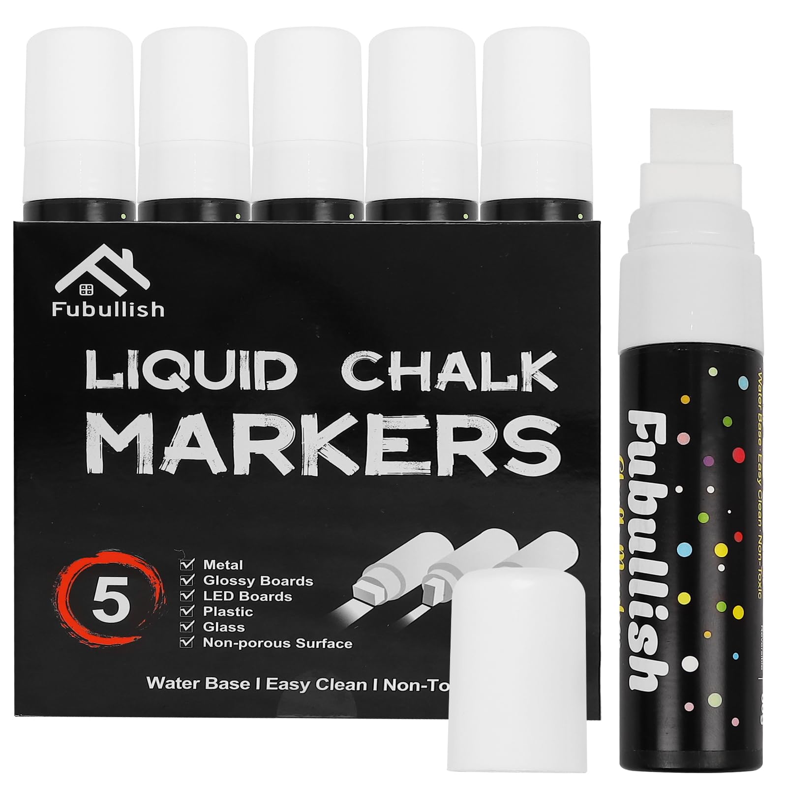 Fubullish Window Chalk Markers 5pack cap – handy storage and quick color reminders