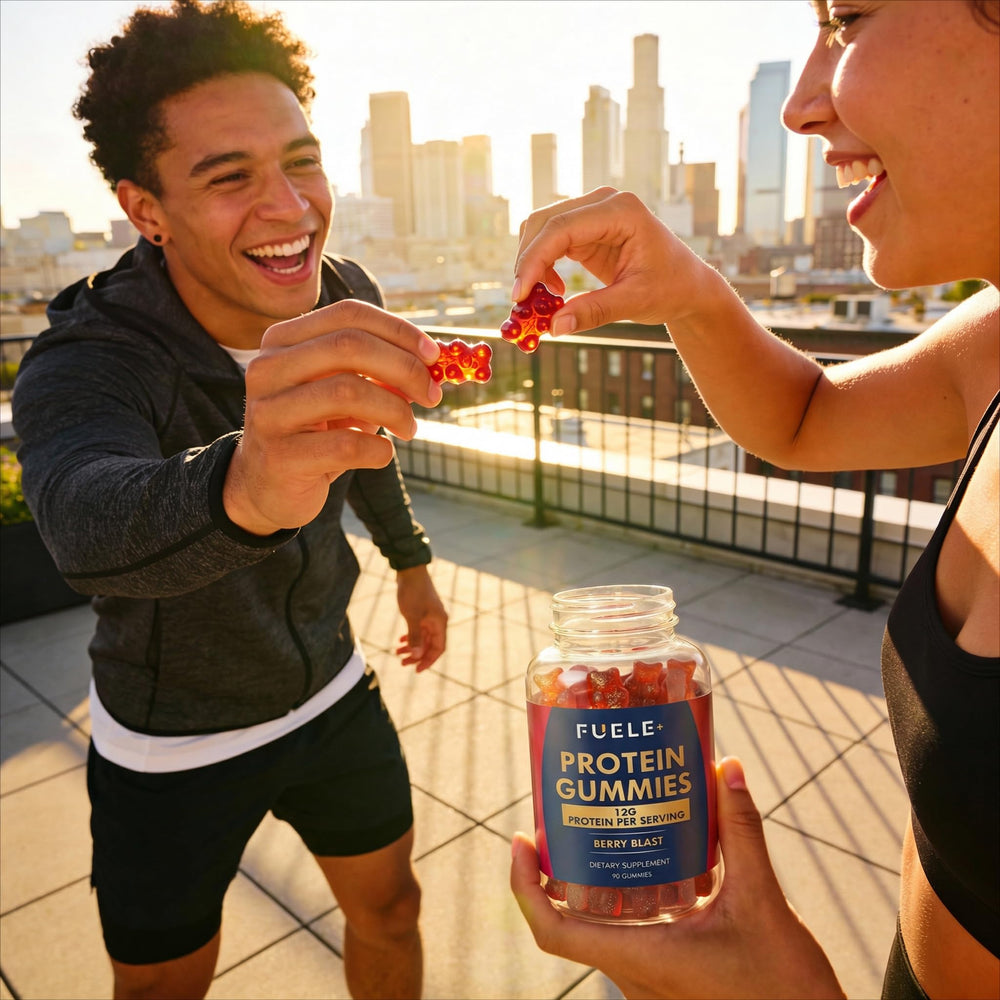 Gummies in gym bag suggest on-the-go fueling.