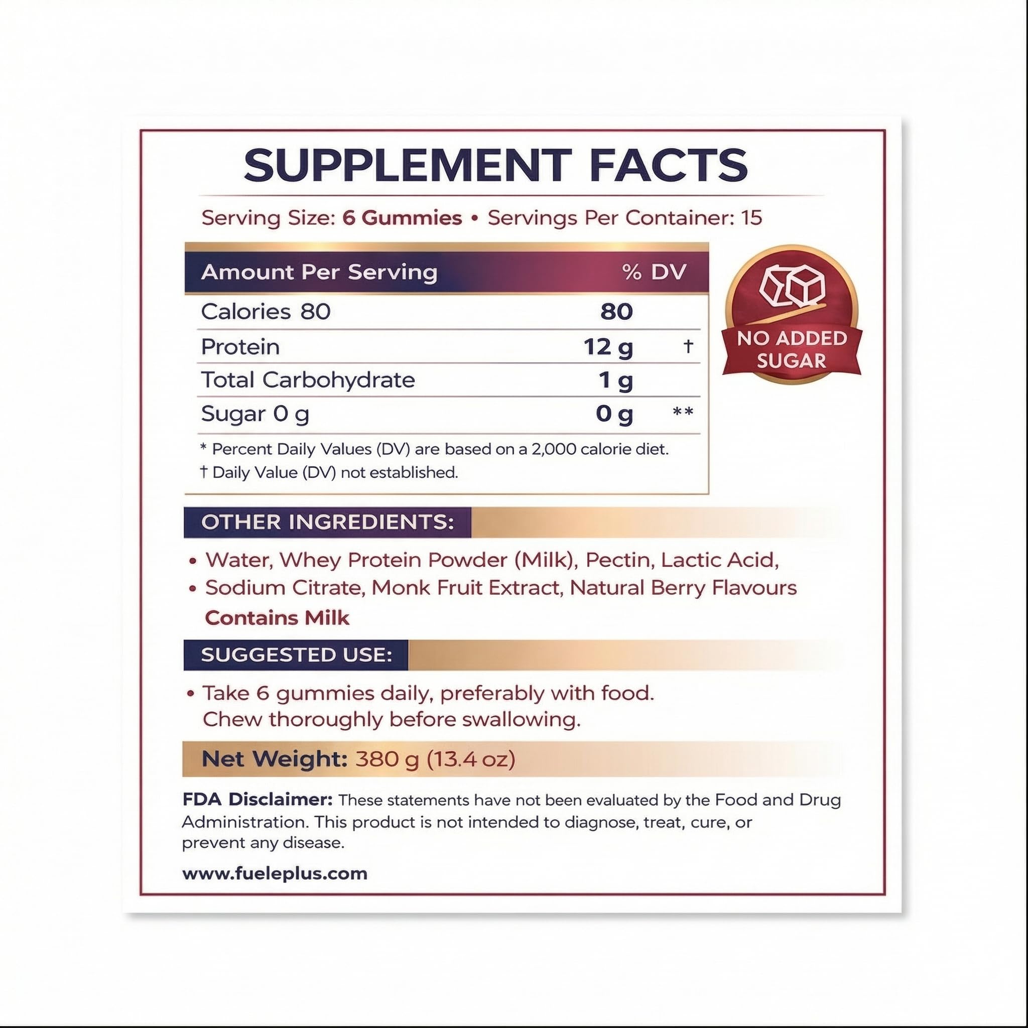 Berry-flavored FUELE+ gummies provide tasty daily protein.