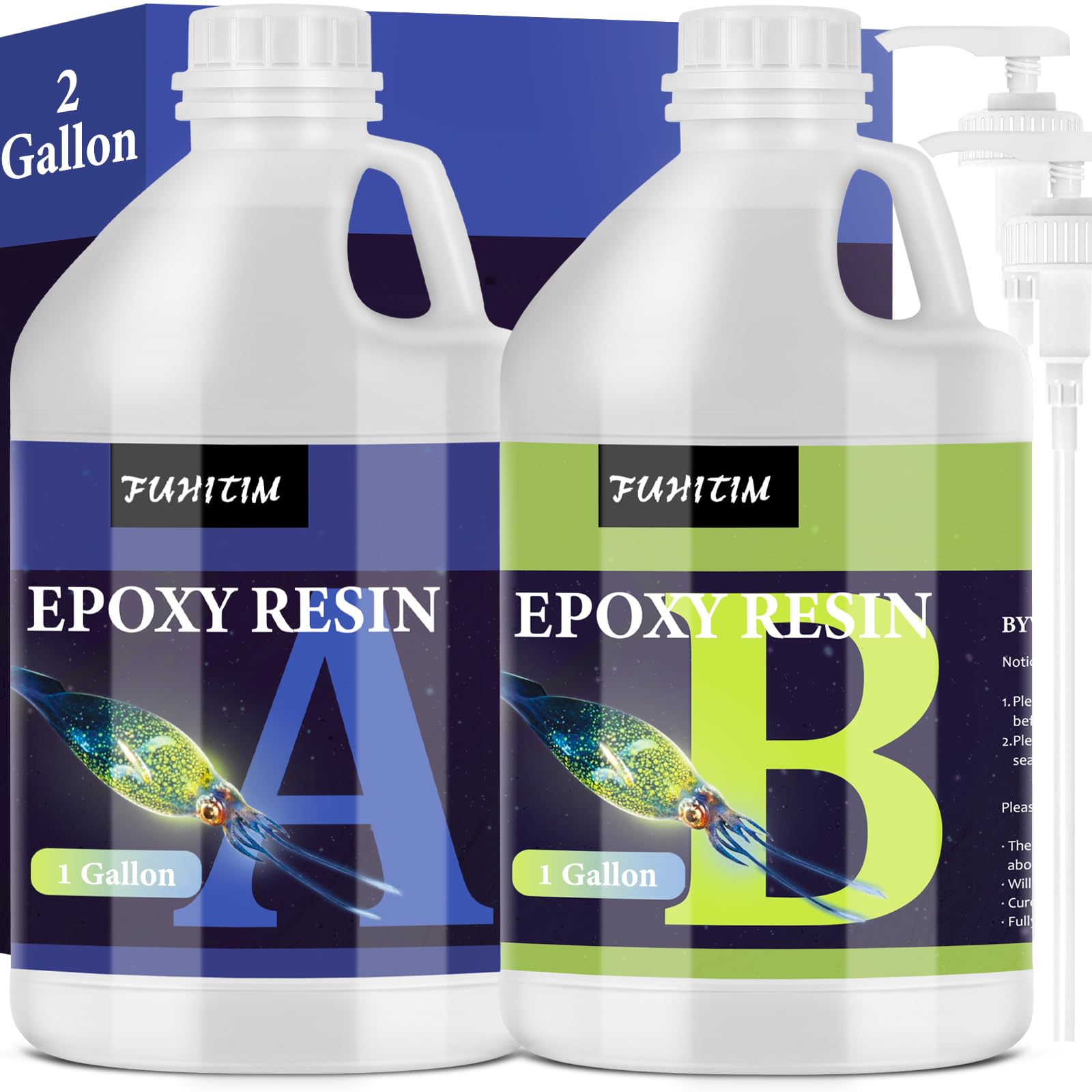 FUHITIM epoxy resin 2-gallon kit with crystal-clear finish for tabletop projects.
