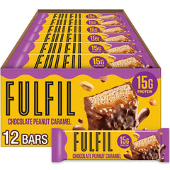 FULFIL bar peanut nougat closeup, protein-packed snack for on-the-go days.