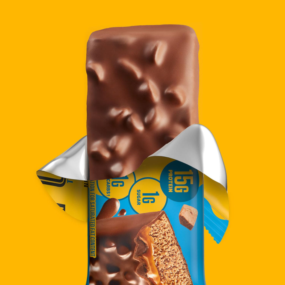 Fulfil gluten-free label on the bar emphasizing gluten-free indulgence.