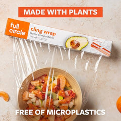Full Circle microwave-safe cling wrap stays flexible up to 3 minutes for quick reheats.