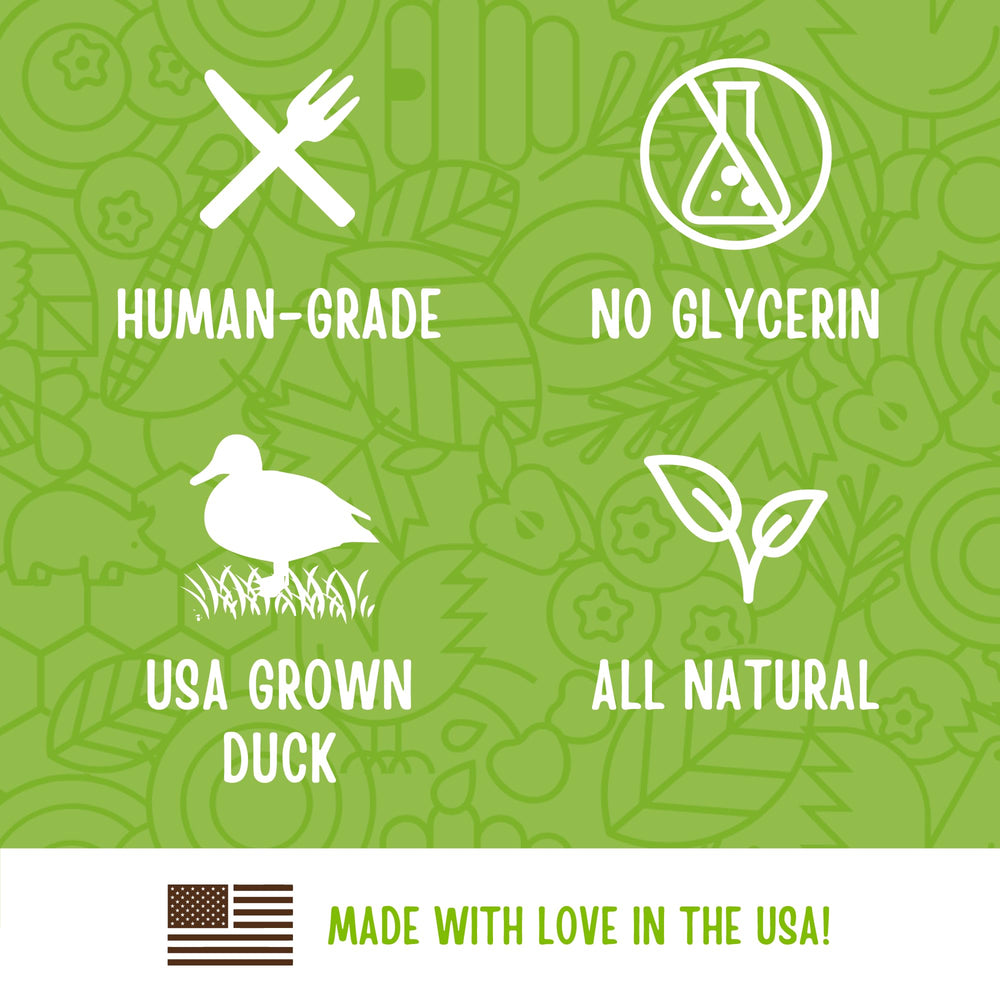 Full Moon Bâtonnets canard, label approuvé par l'USDA et fabriqué aux États-Unis.