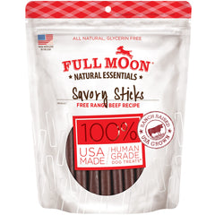 Full Moon Essential Beef Savory Sticks pack showcasing premium, natural ingredients