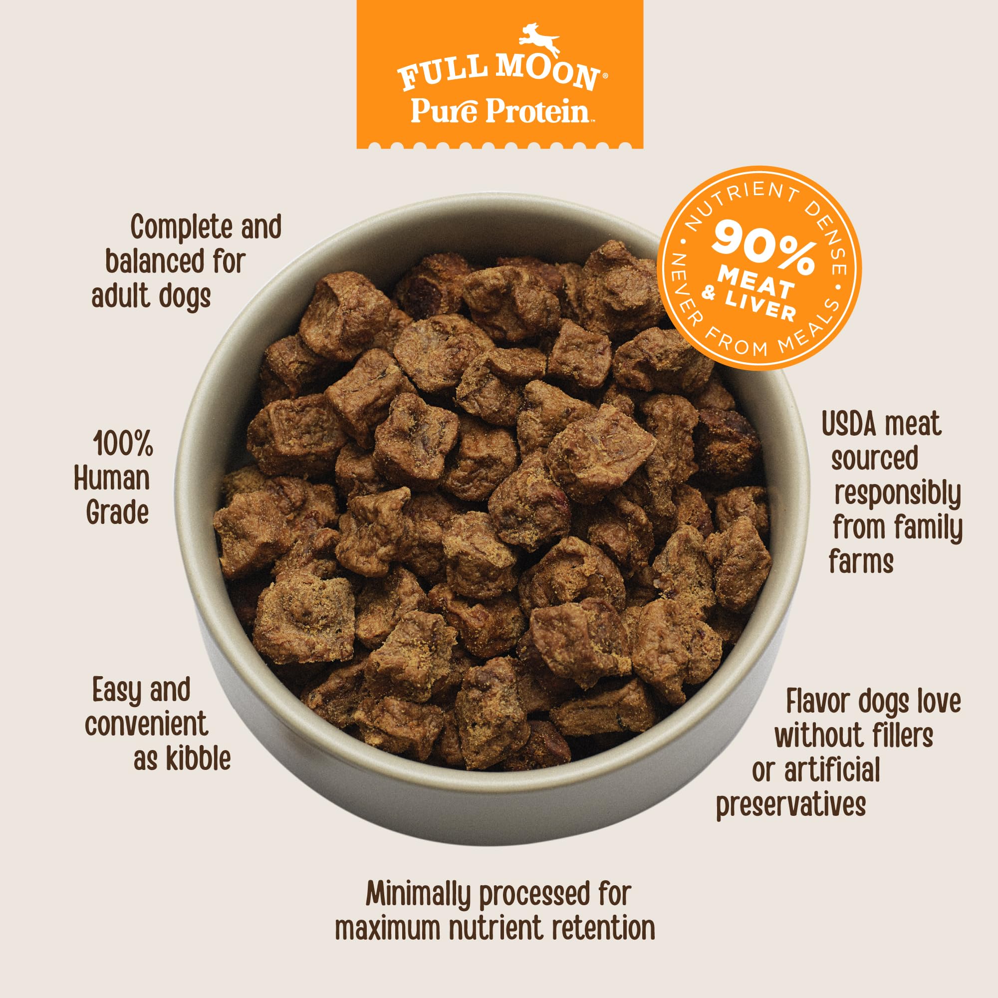 Full Moon texture close-up shows real meat chunks for appealing meals.