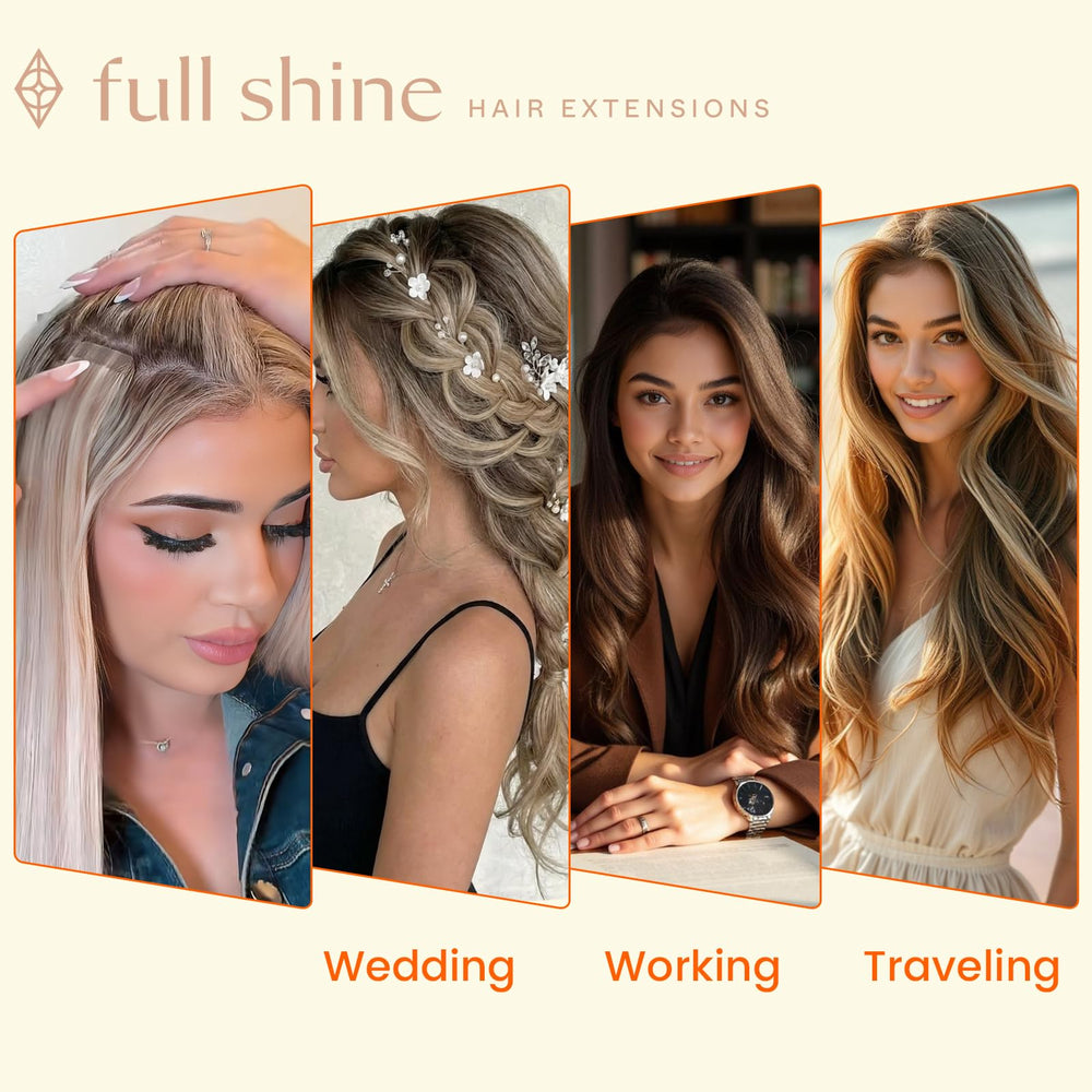 Full Shine sandwich-application of tape-in extensions demonstrating secure bond