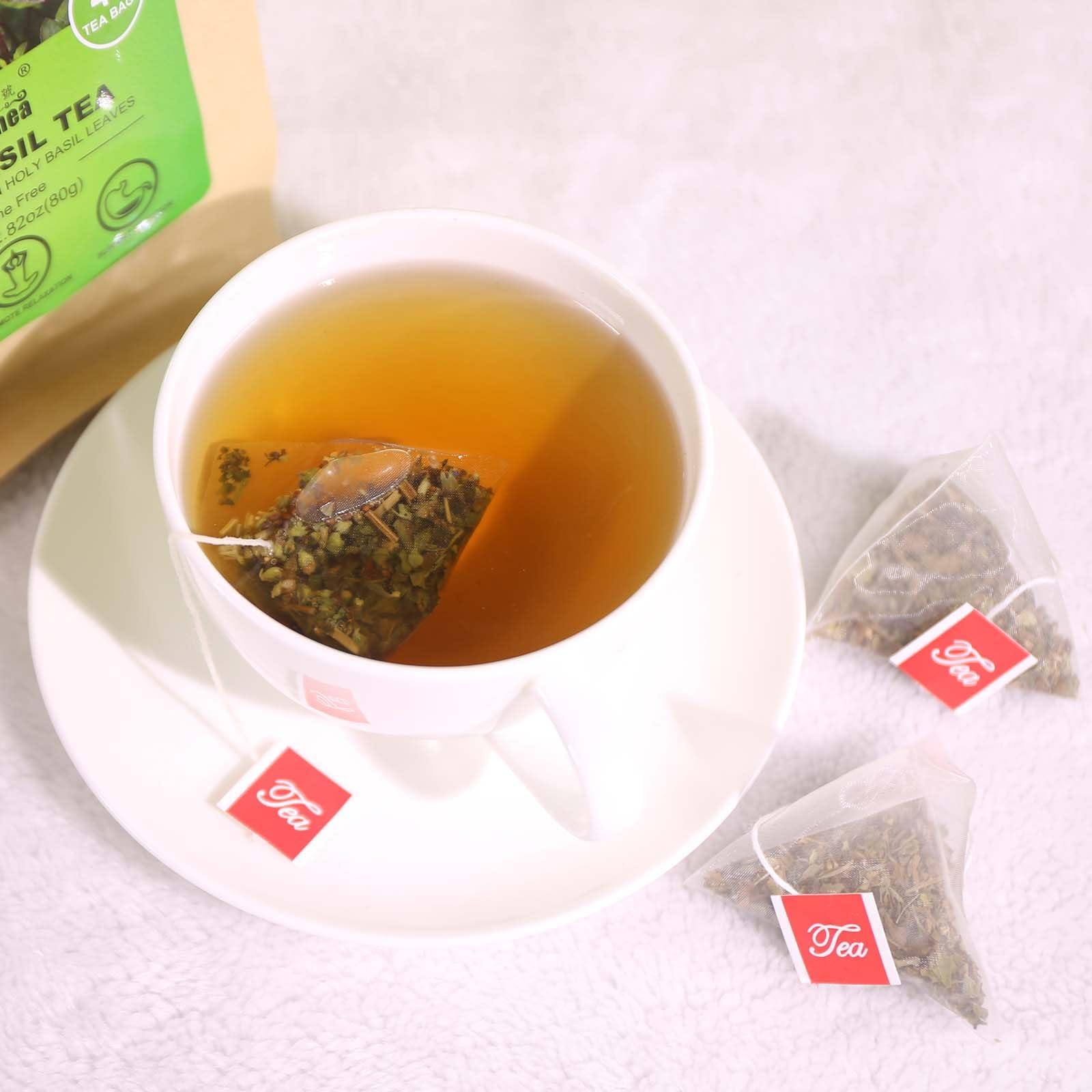 FullChea Non-GMO Holy Basil Leaves image emphasizes purity and flavor.