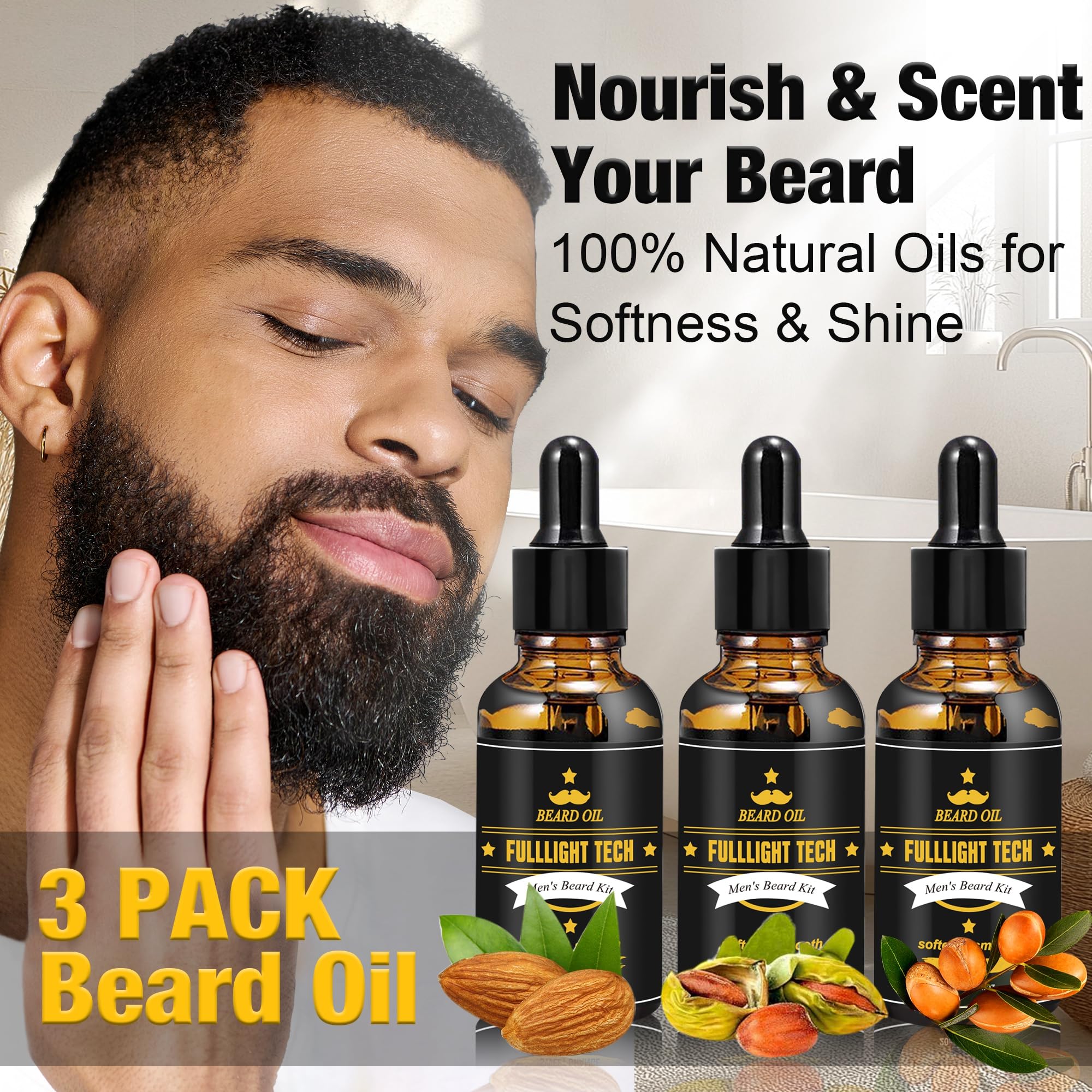 FullLIGHT TECH unscented beard oil bottle for sensitive skin use.