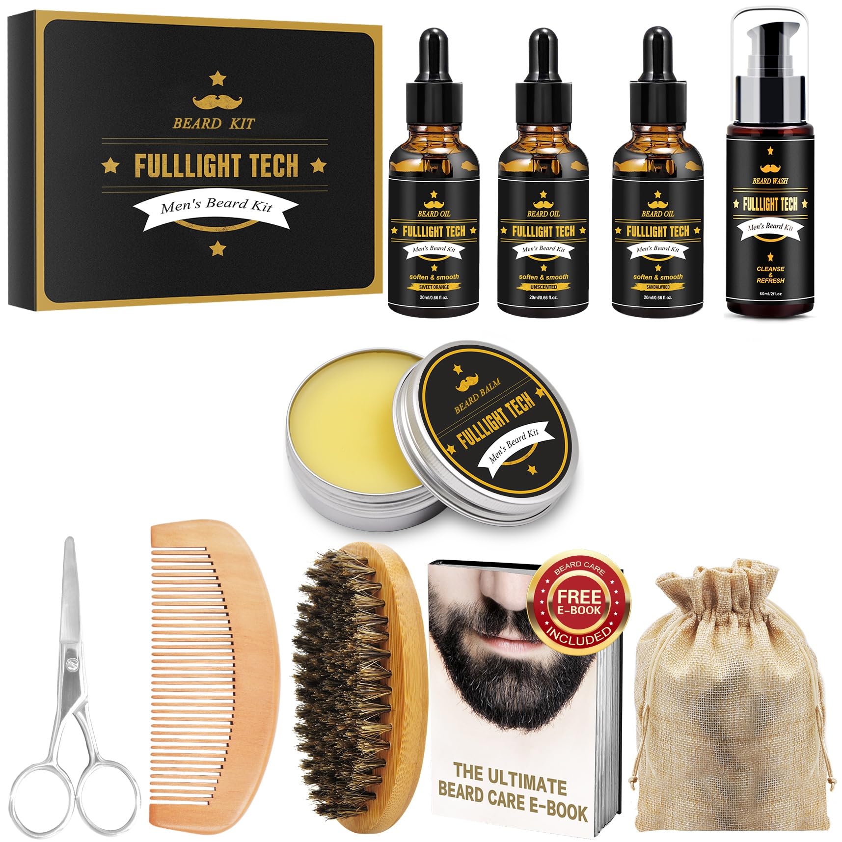 FullLIGHT TECH wood beard comb for detangling and shaping.