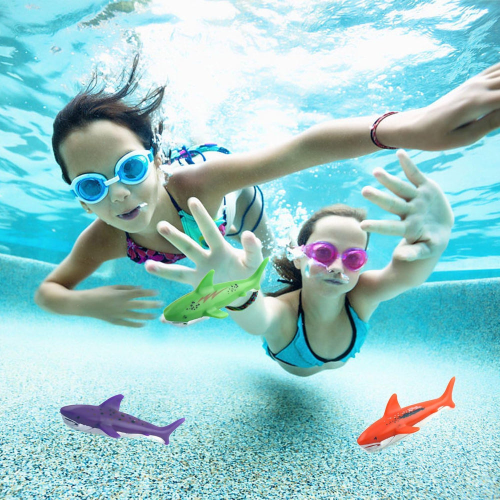 The colorful rings and sharks enhance underwater visibility during play.
