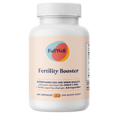 FullWell Fertility Booster bottle on a clean surface, designed to support reproductive wellness.