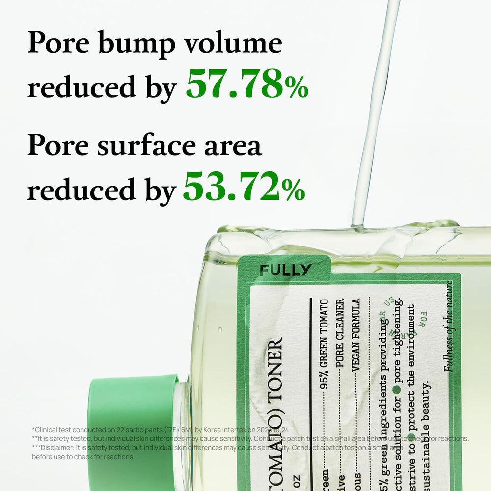 FULLY Green Tomato Toner wet texture hints at rich hydration and comfort.