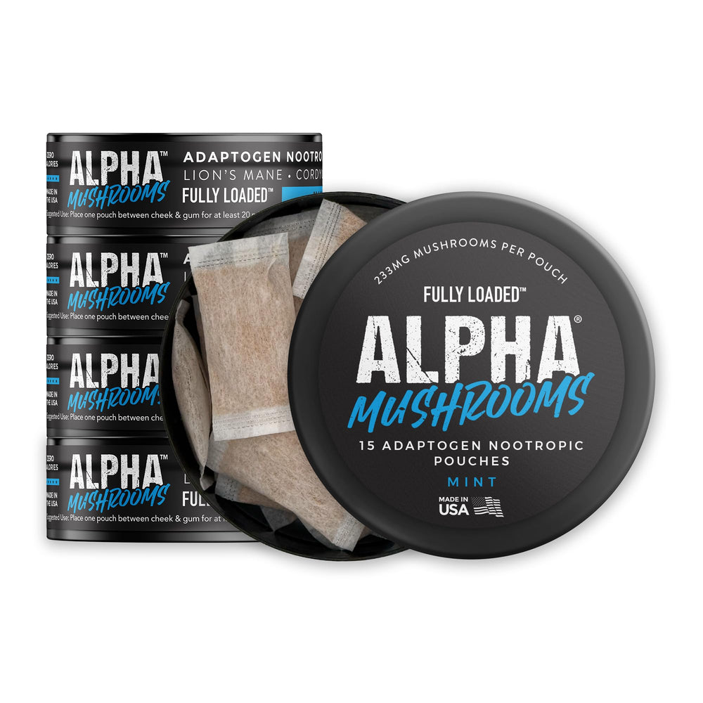 Fully Loaded Alpha Mushrooms mint pack front for focused daily use