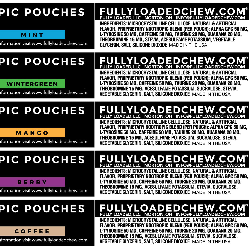 Fully Loaded Bullseye Alpha Fuel cans stacked; a five-can variety pack.