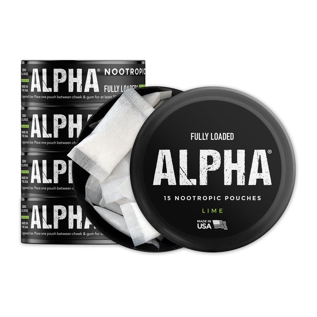 Fully Loaded Bullseye Alpha Nootropic Pouches Lime, front of can, discreet on-the-go option.