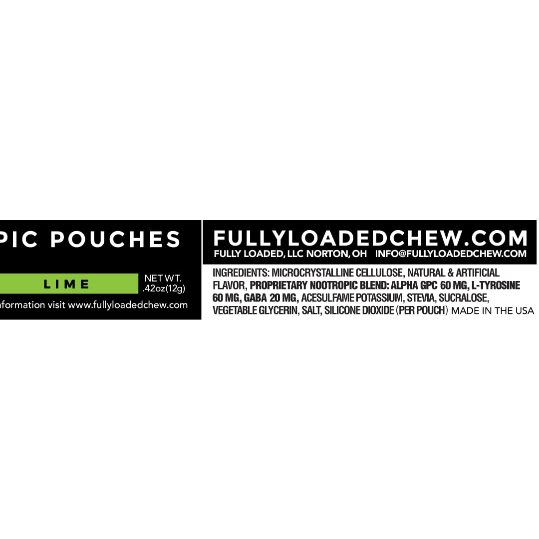 Closeup of a lime pouch from Fully Loaded Bullseye Alpha Nootropic Pouches Lime for quick focus.