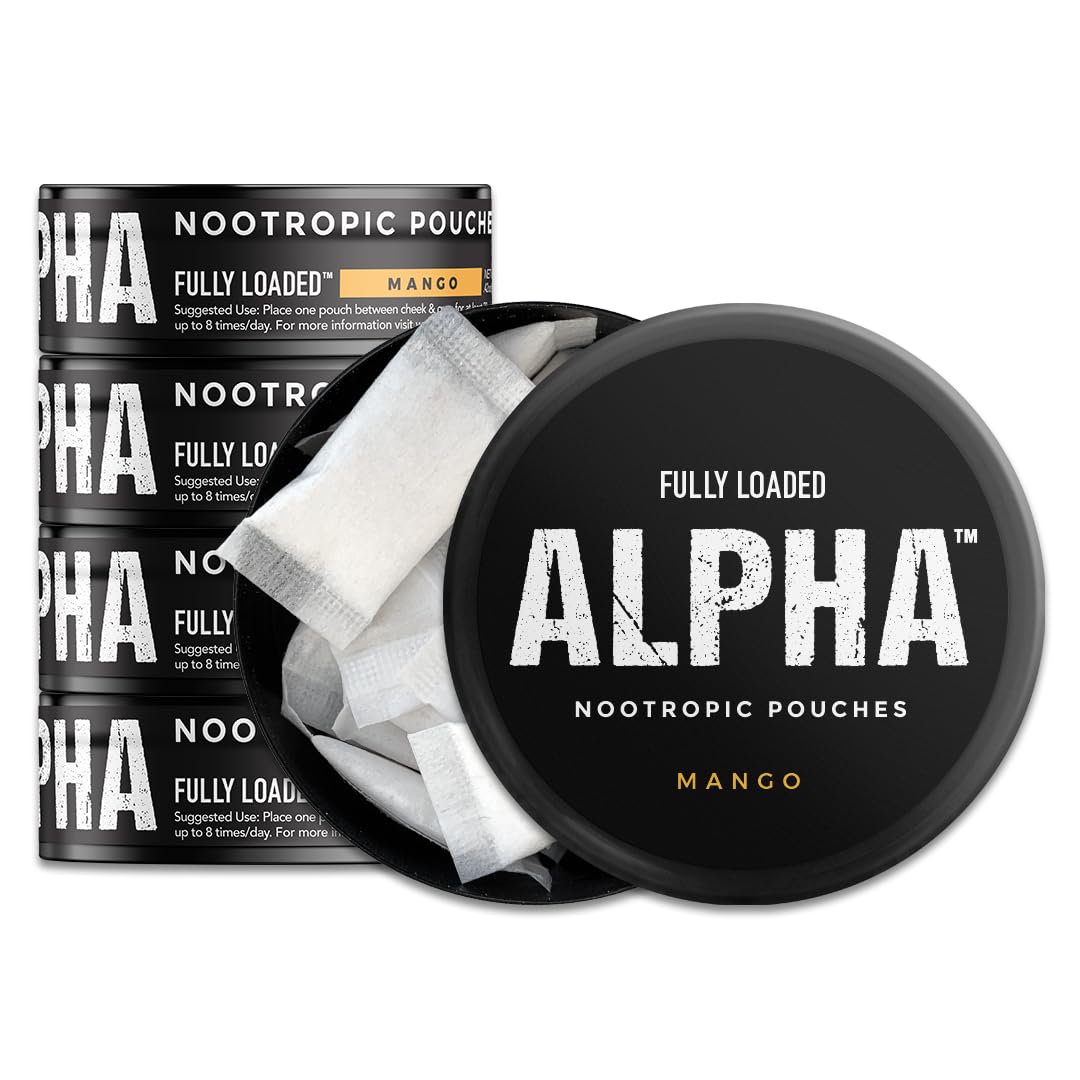 Fully Loaded Bullseye Alpha Nootropic Pouches Mango can front for daily use.