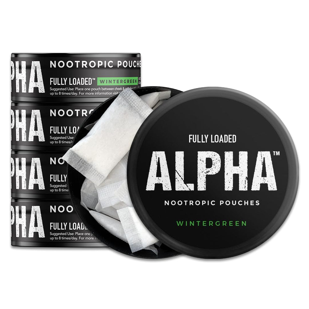 Fully Loaded Bullseye Alpha wintergreen pouch front view for discreet use.