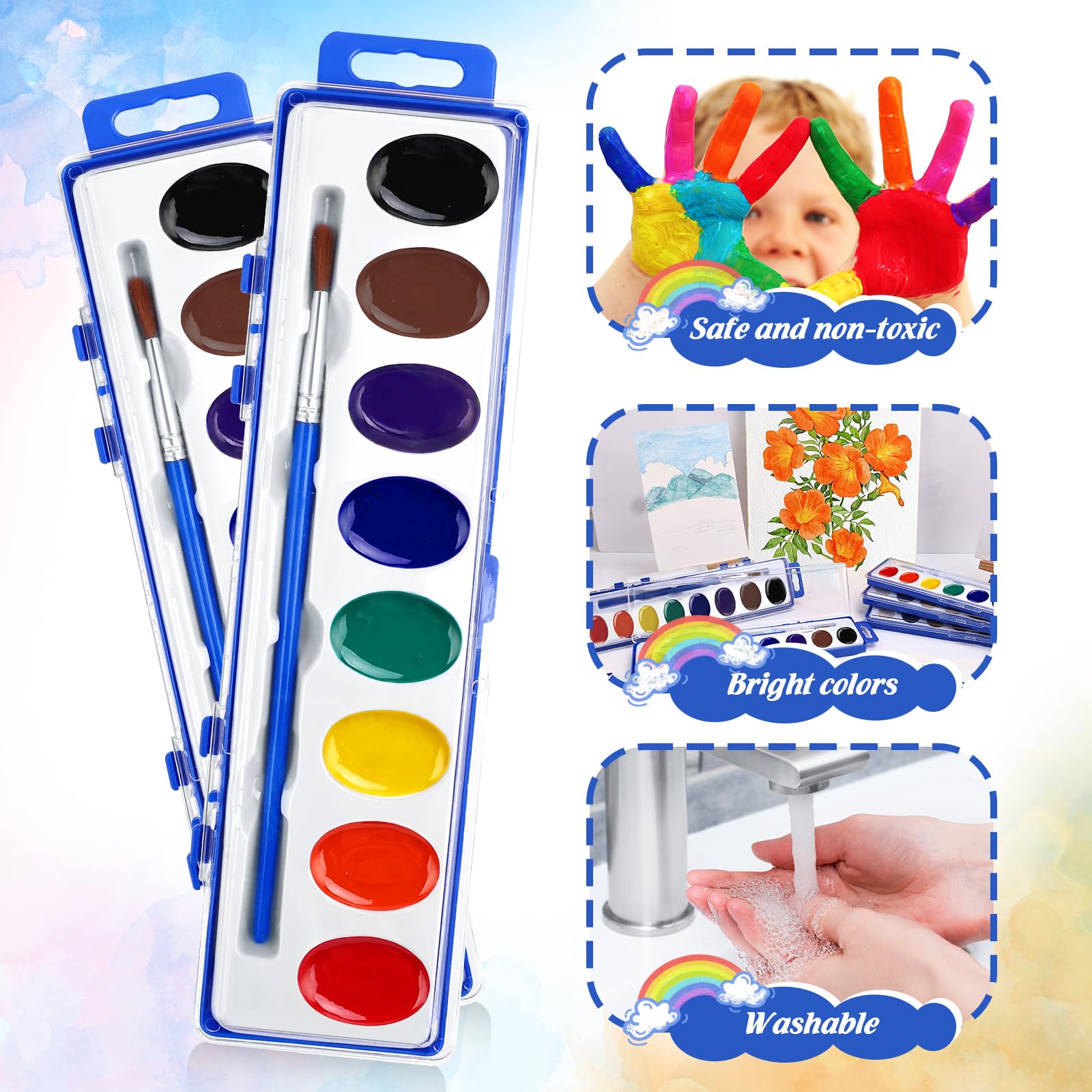 FUMILE watercolor set shown with a child painting, inspiring creativity.