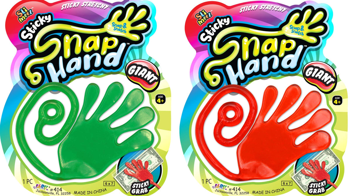 Fun a Ton Giant Snap Hand red close-up, sticky and entertaining for kids.