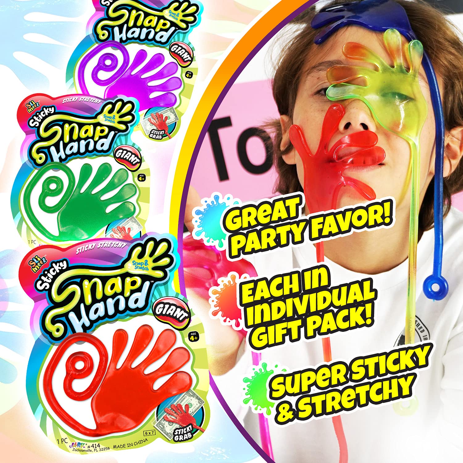 Fun a Ton Giant Snap Hands pink stretch, sticks to walls and tables.