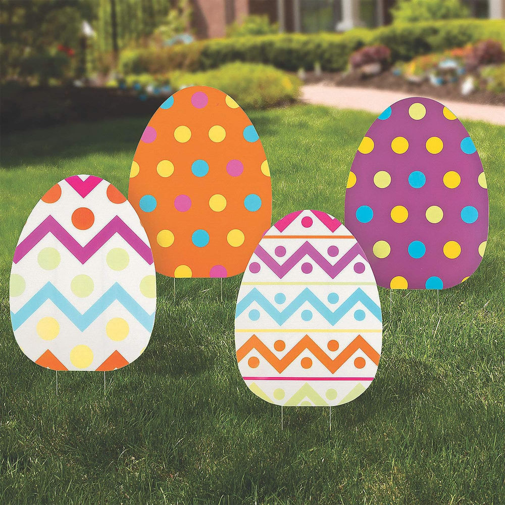 Fun Express jumbo Easter eggs yard sign on a stake boosts front-yard visibility.
