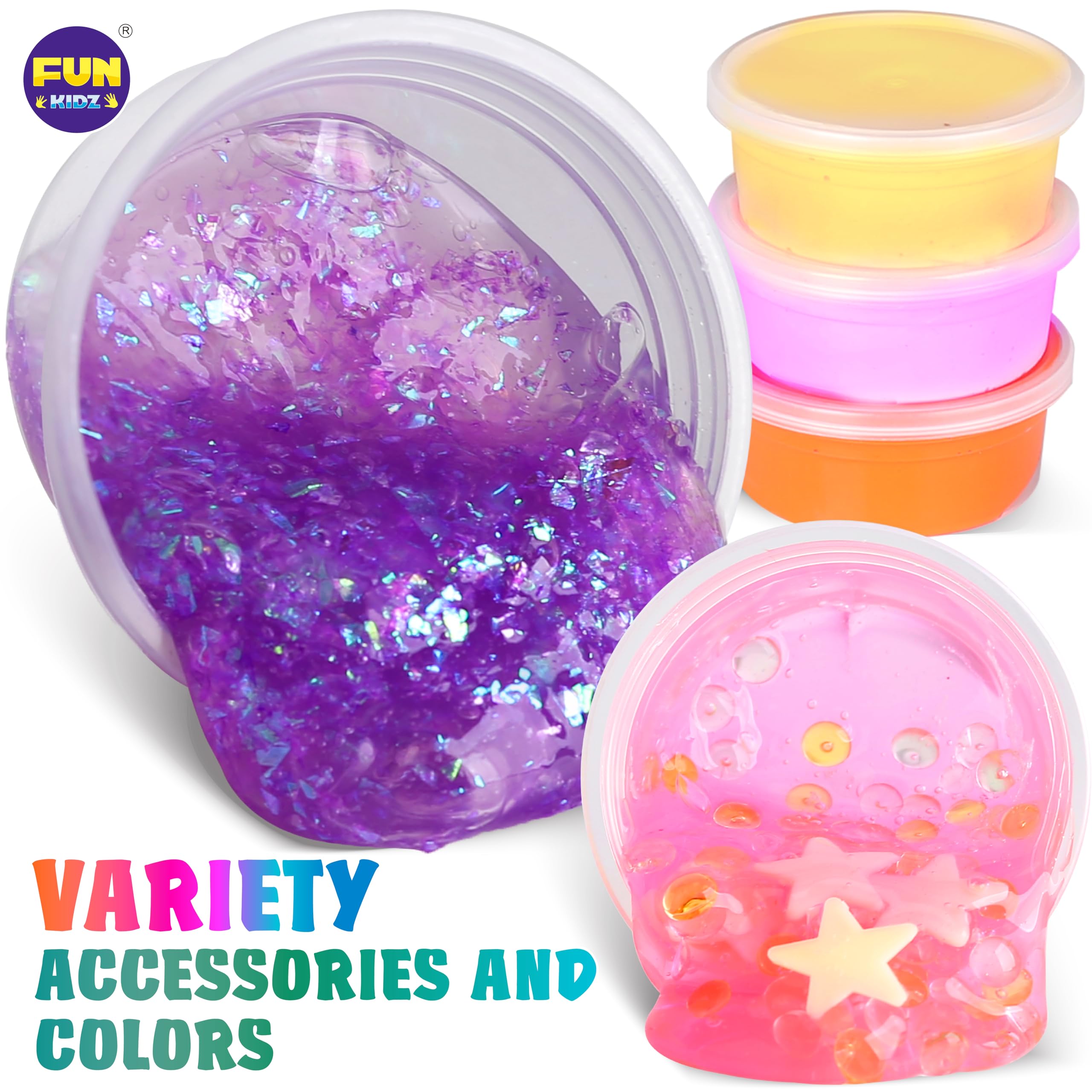 FUN KIDZ glitter slime jar set shows sparkly textures for immersive DIY projects
