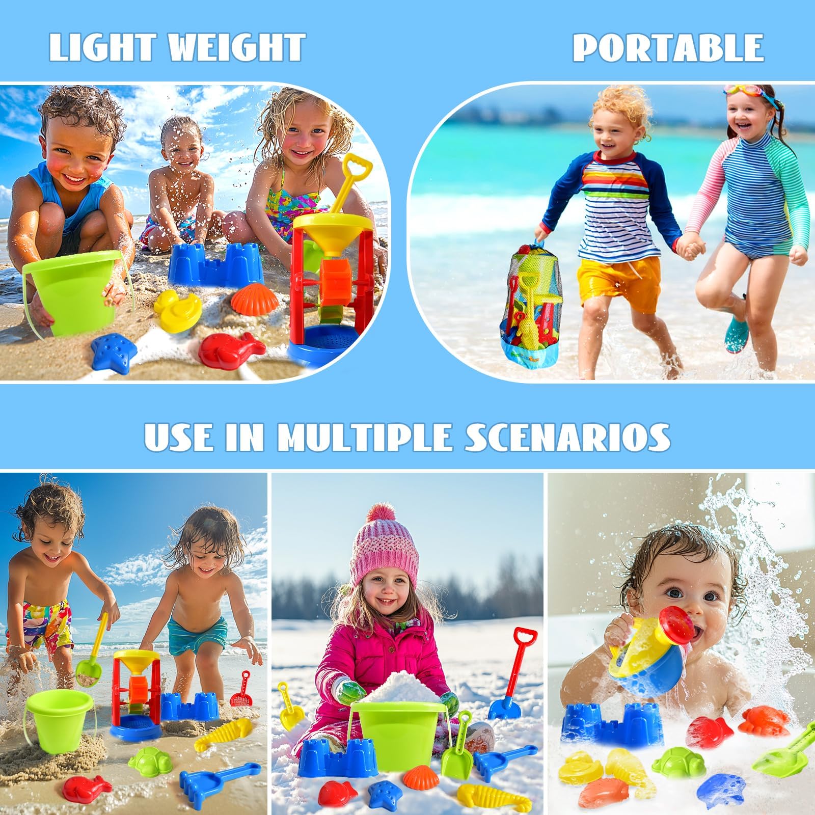FUN LITTLE TOYS beach toys mesh bag keeps toys organized and ready for trips.