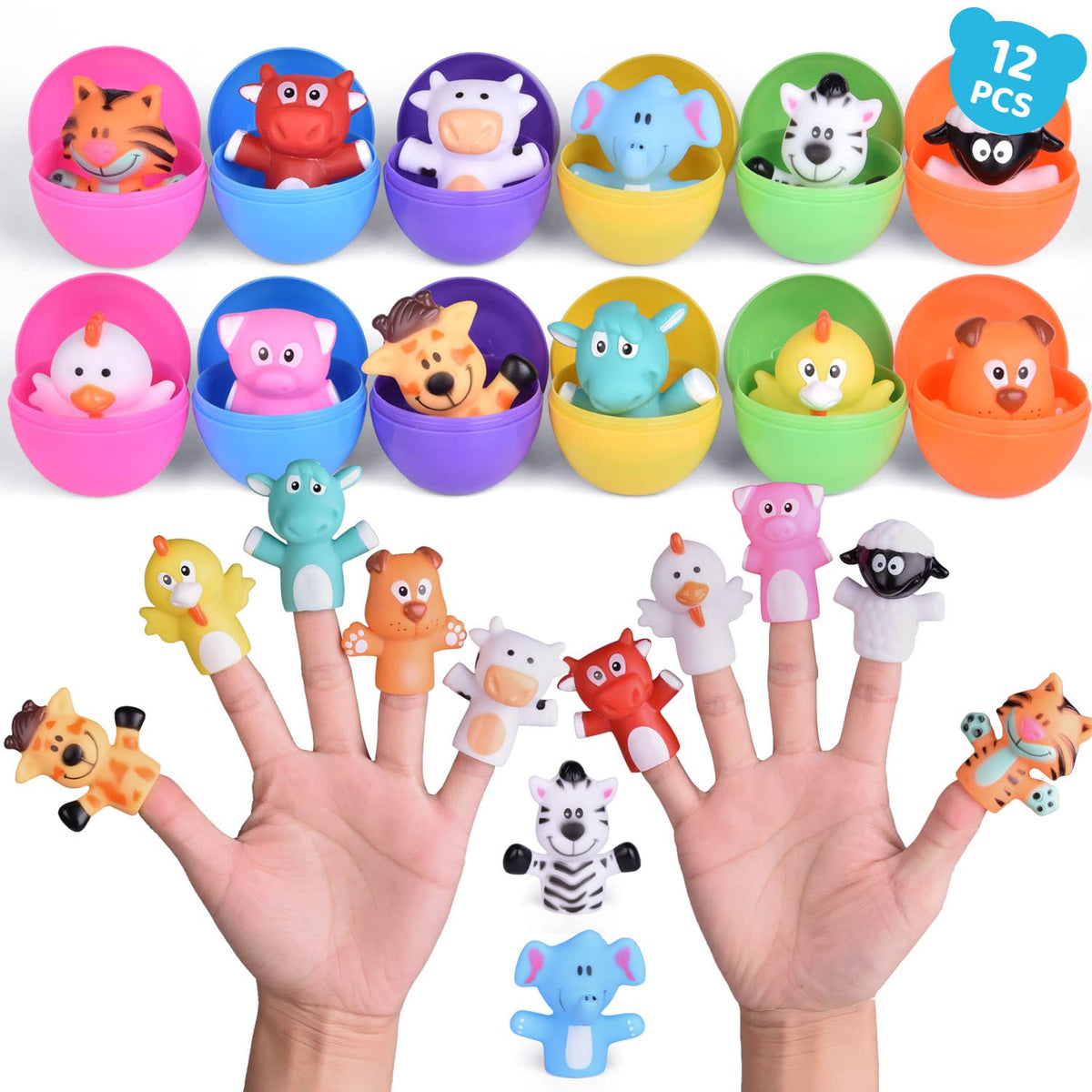 FUN LITTLE TOYS Easter eggs prefilled with animal puppets for imaginative egg hunts.