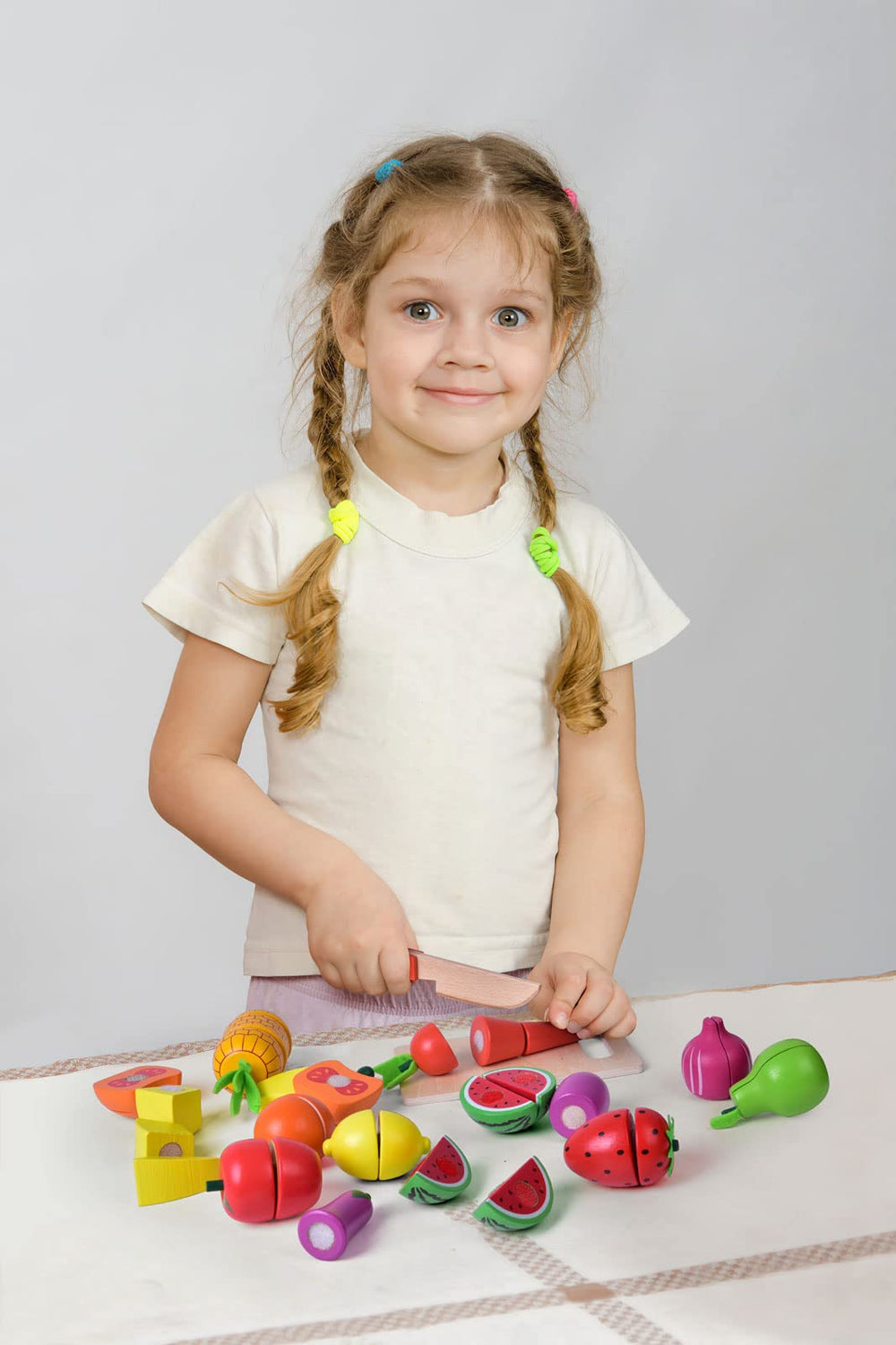 FUN LITTLE TOYS wooden eggplant piece for colorful pretend shopping