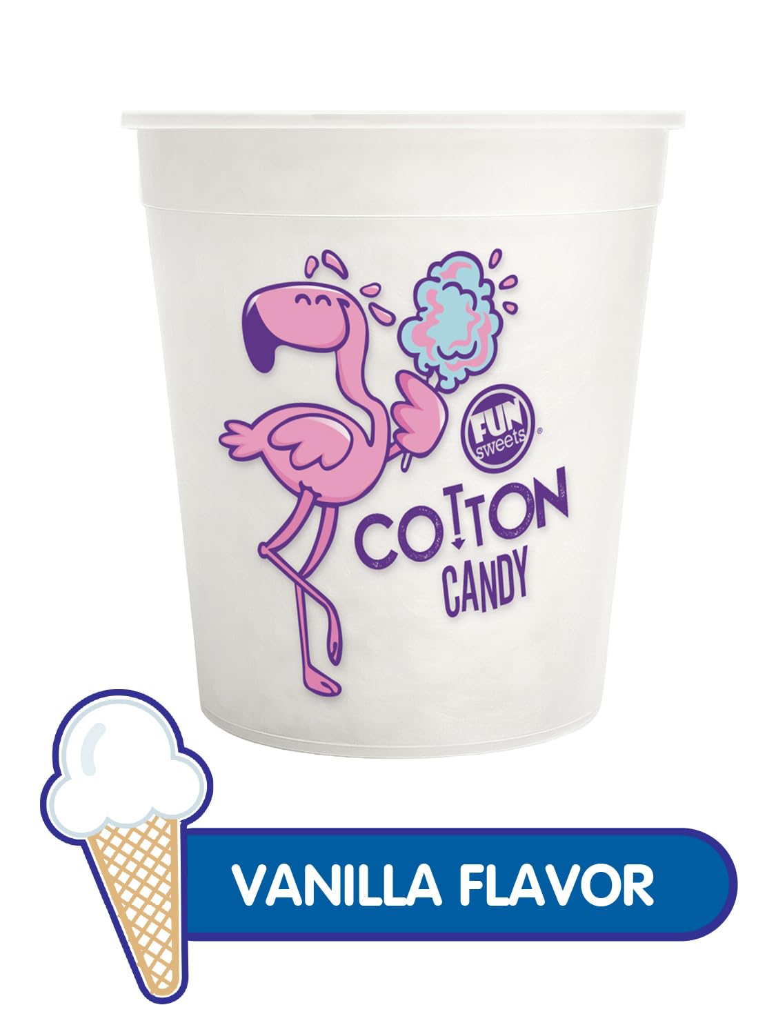 Fun Sweets Vanilla Cotton Candy tubs stacked for easy sharing at events