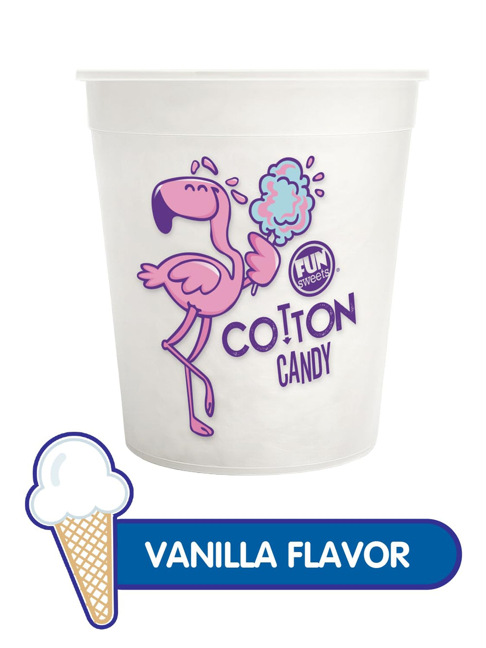 Fun Sweets Vanilla Cotton Candy tubs stacked for easy sharing at events