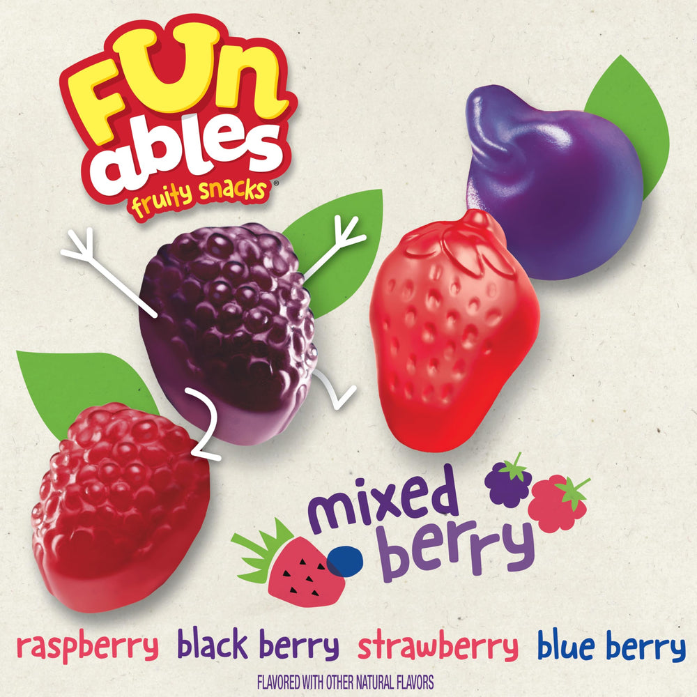 Close-up of strawberry, blueberry and raspberry shapes in Funables