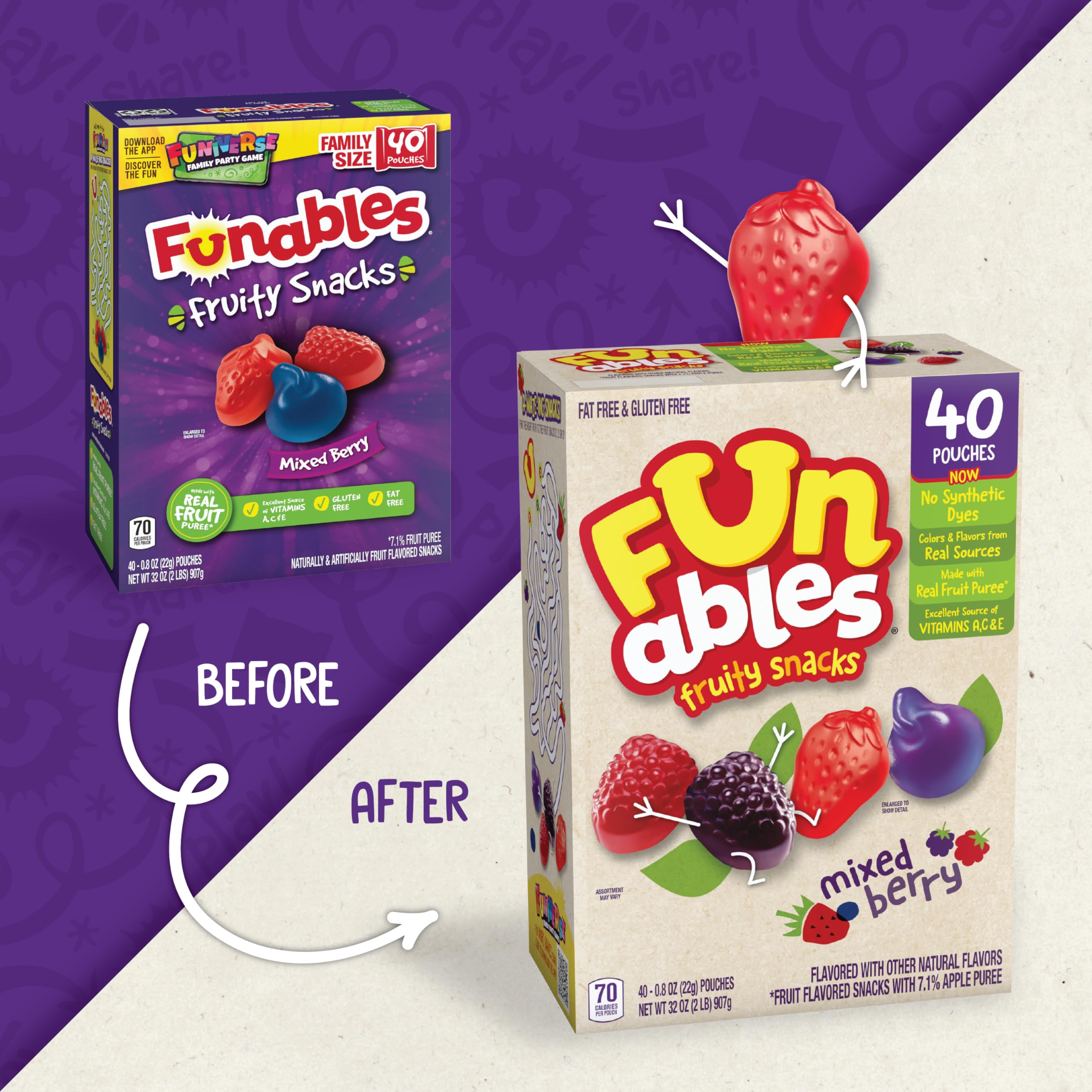 Pouches in a kid's lunchbox with Funables snacks