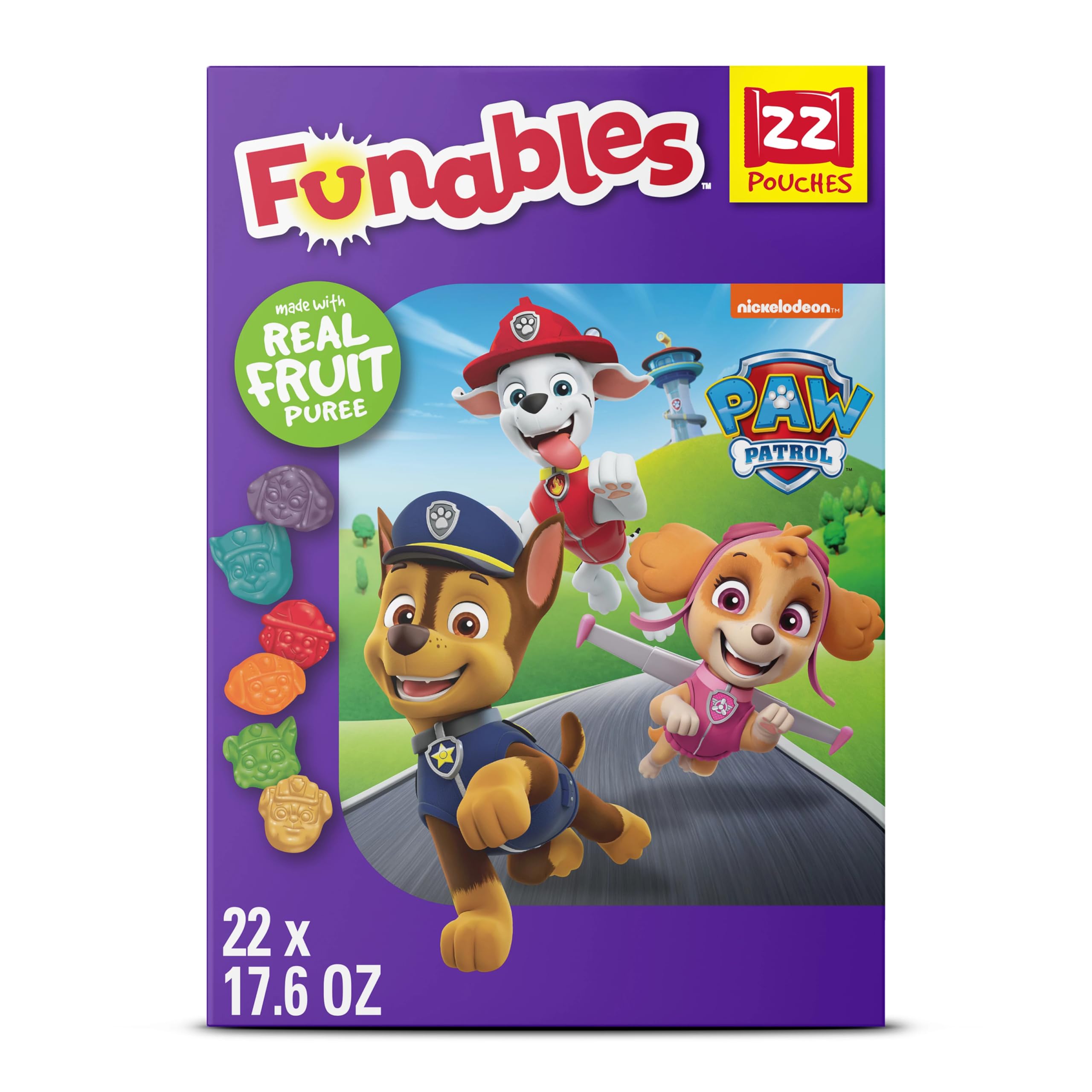 Funables PAW Patrol fruity snacks box showing all flavors for family snack time.